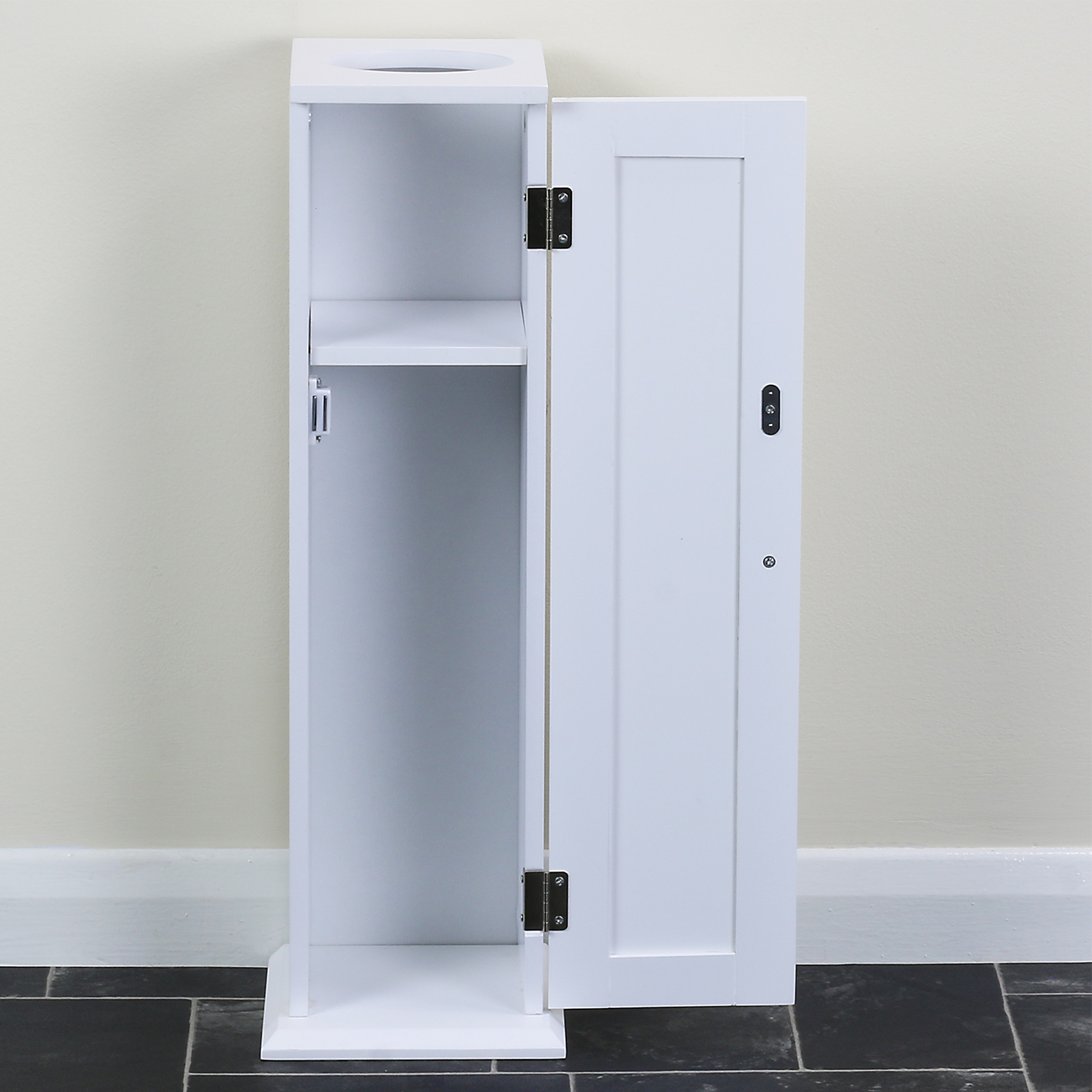 Classic White Bathroom Storage Unit for Toilet Rolls & Brush/Holder