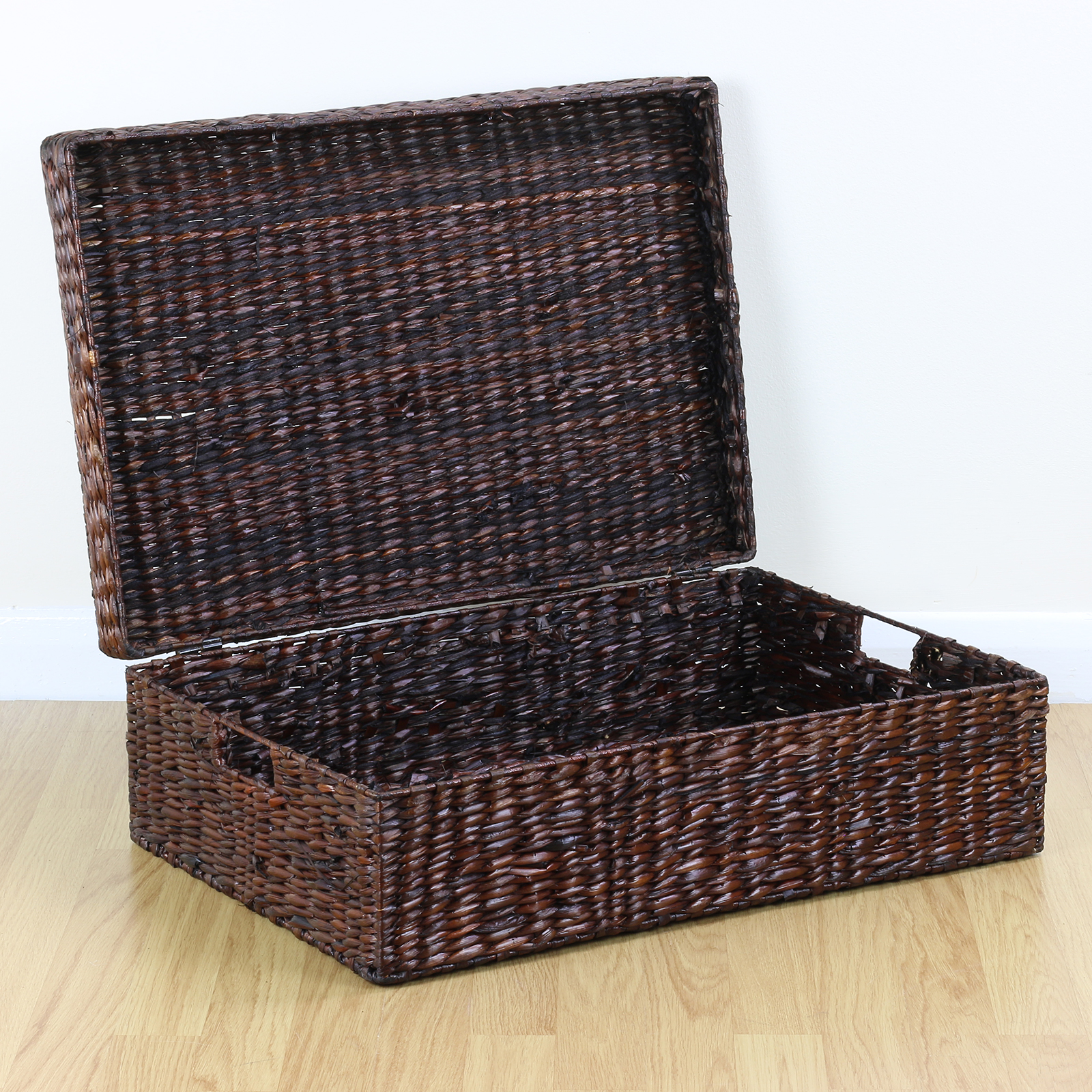 Dark Brown Large Woven Wicker Underbed Storage Chest Bedding/Blanket