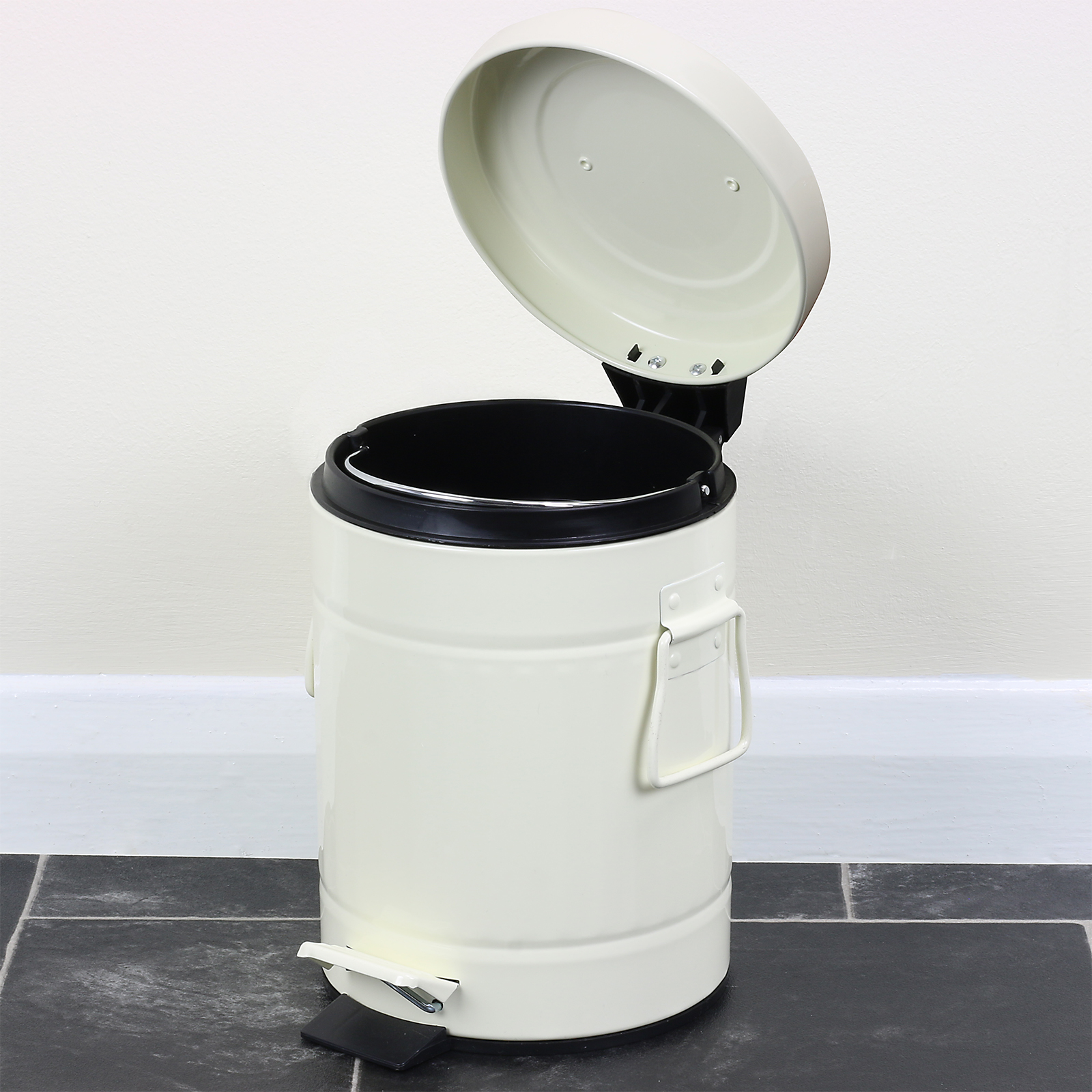 Cream Metal Bathroom Pedal Bin & Slimline Toilet Brush Holder Set Small