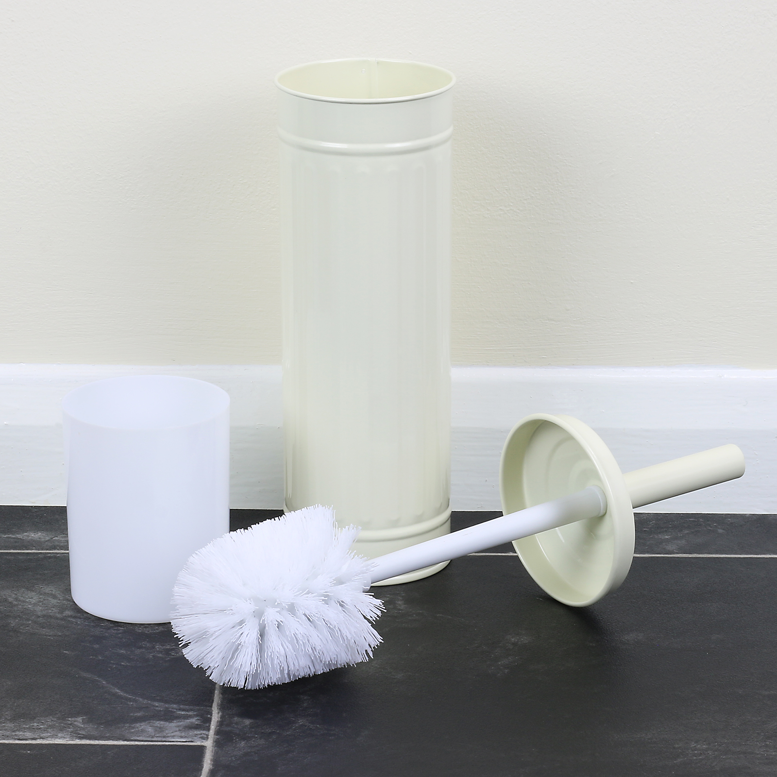 Cream Metal Bathroom Pedal Bin & Slimline Toilet Brush Holder Set Small
