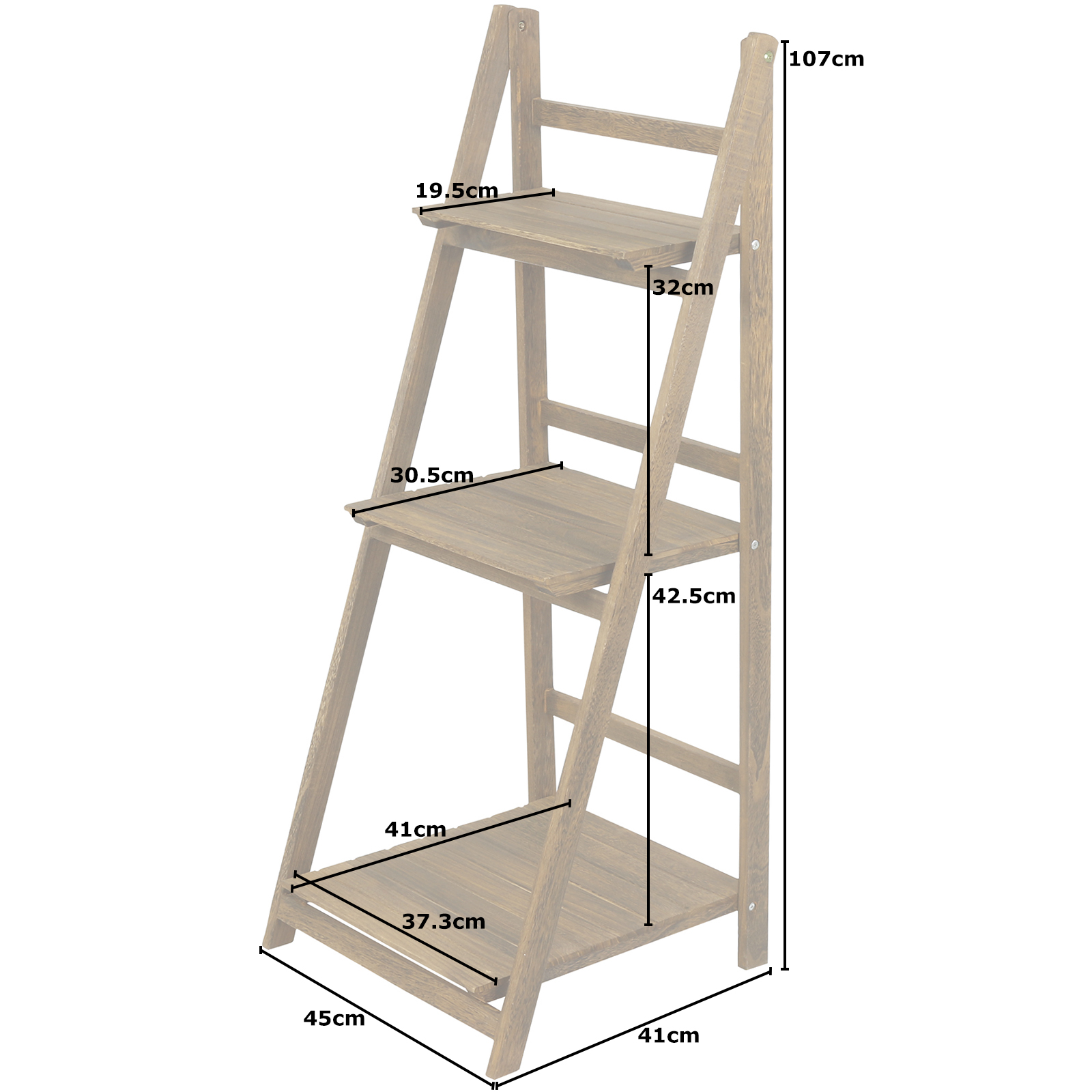 HARTLEYS BROWN 3 TIER FOLDING LADDER STORAGE HOME DISPLAY SHELF BEDROOM