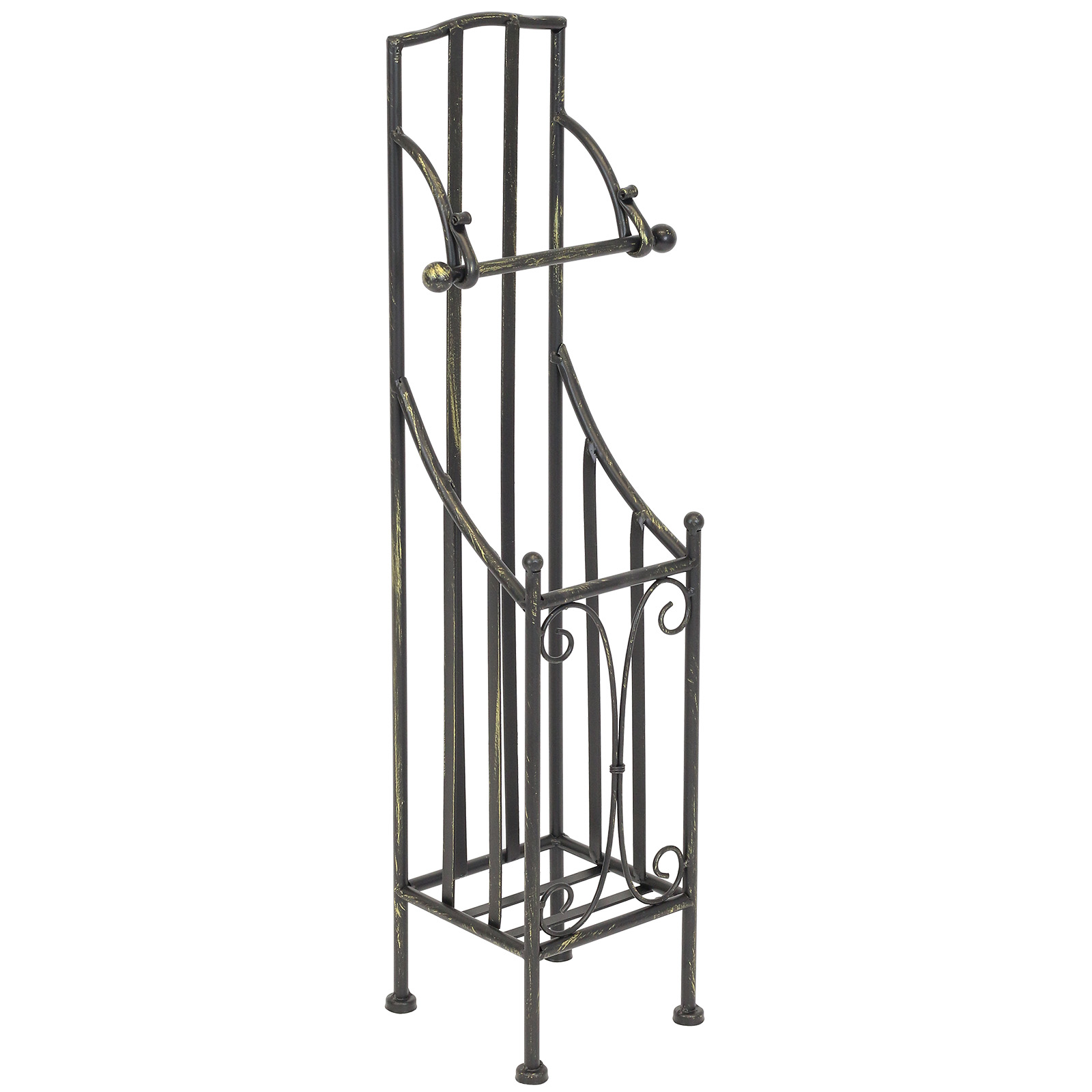 HARTLEYS WROUGHT IRON FREESTANDING SHABBY CHIC BLACK TOILET ROLL HOLDER