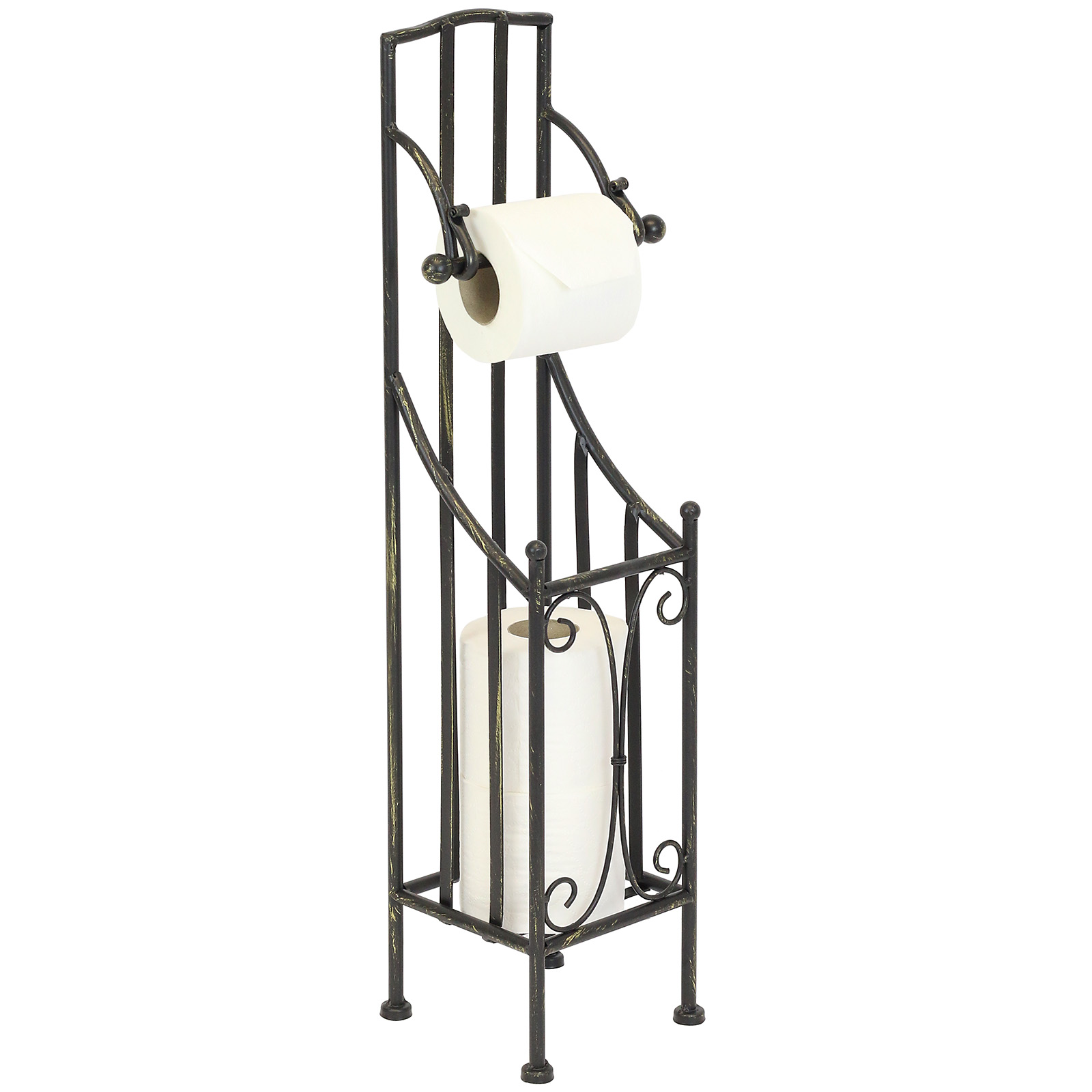 HARTLEYS WROUGHT IRON FREESTANDING SHABBY CHIC BLACK TOILET ROLL HOLDER