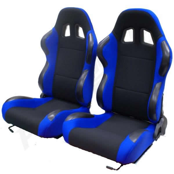 BLACK & BLUE RECLINING BUCKET CAR SEATS FOR CLASSIC ROVER/AUSTIN MINI