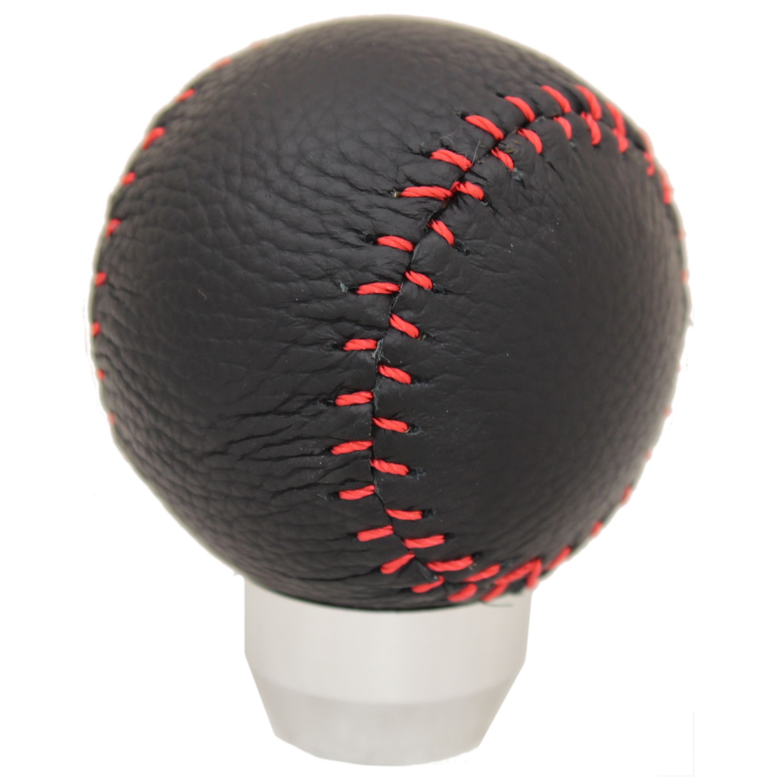 Black Leather Ball Gear Knob with Red Stitching Universal Fit Gear