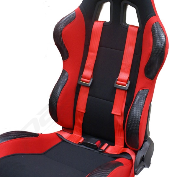 RED RECLINING BUCKET CAR SEATS WITH RACING HARNESSES eBay