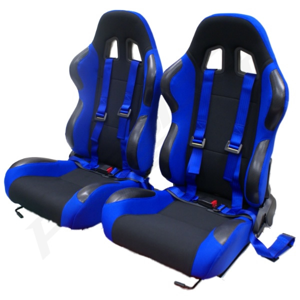 BLUE RECLINING BUCKET CAR SEATS WITH RACING HARNESSES eBay