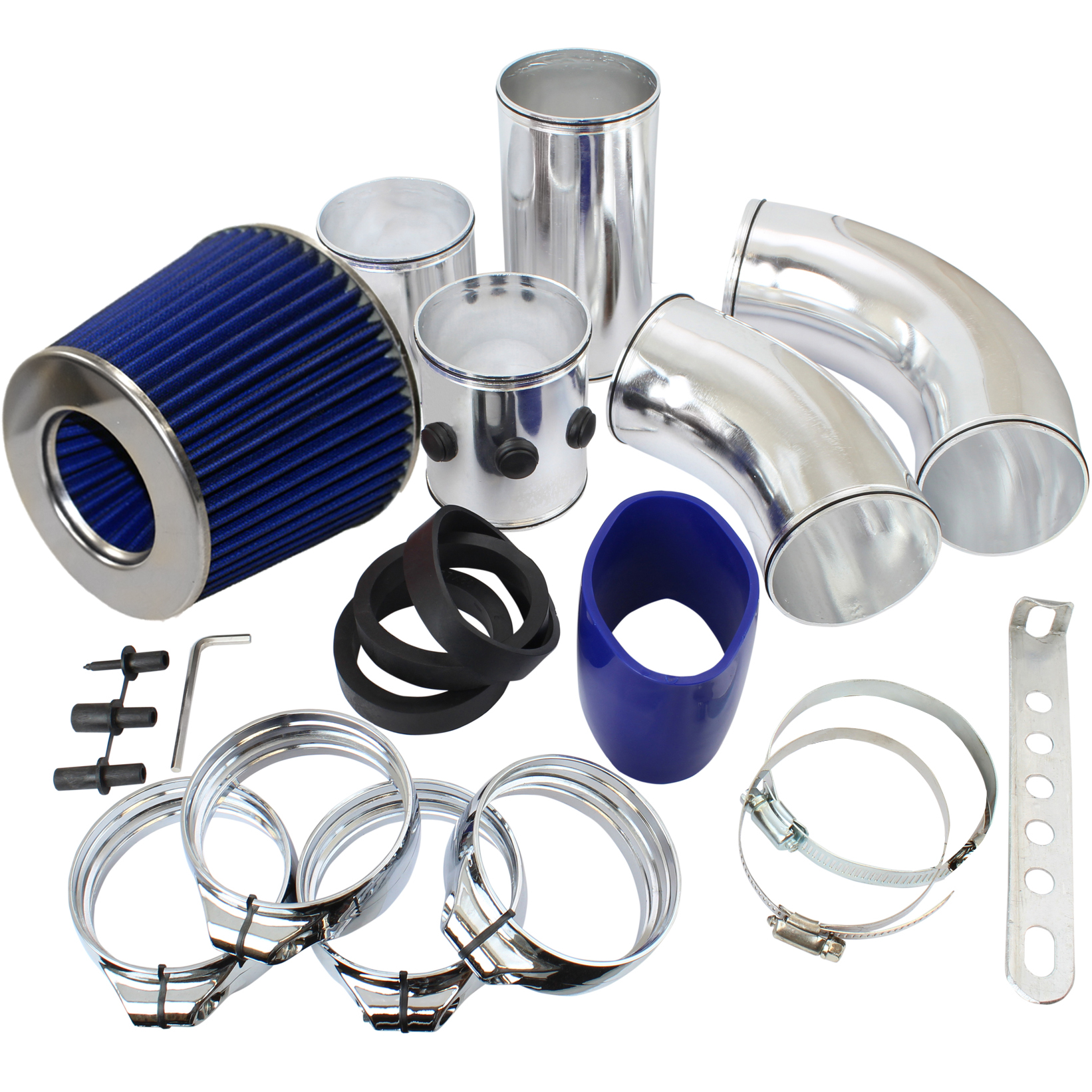 BLUE PERFORMANCE CAR AIR FILTER + UNIVERSAL INTAKE/INDUCTION FITTING