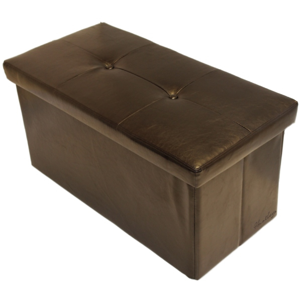 FOLDING BROWN OTTOMAN STORAGE/TOY CHEST/BEDDING BOX FAUX LEATHER