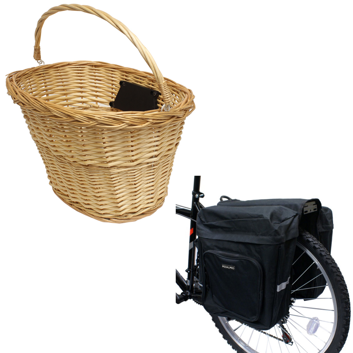 PEDALPRO BIKE/BICYCLE QUICK RELEASE WICKER BASKET & DOUBLER REAR