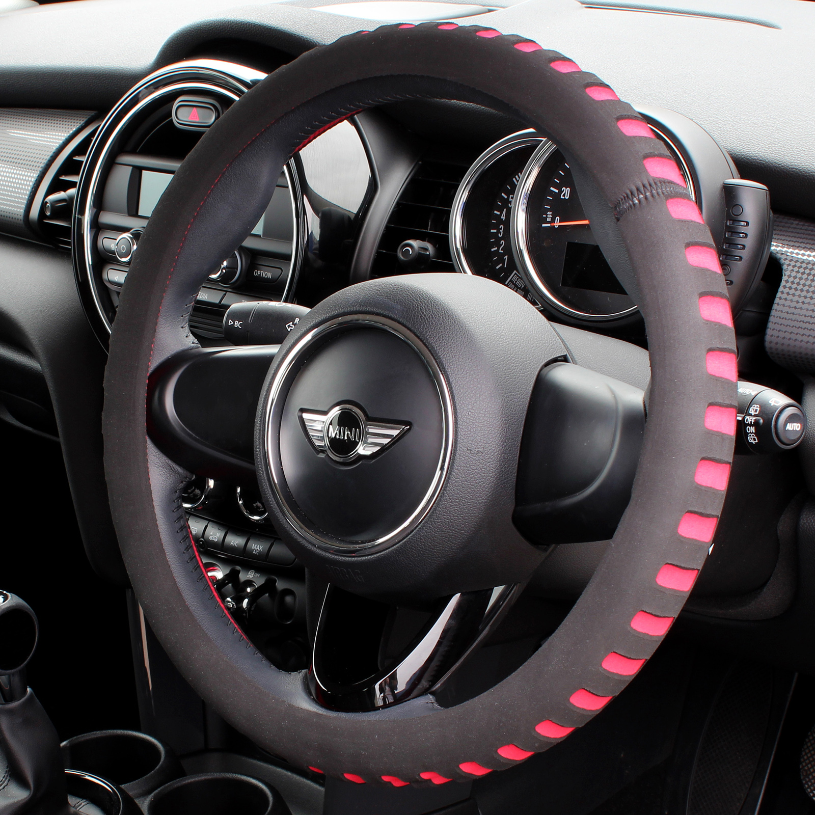 RED & BLACK COMFY FOAM CAR STEERING WHEEL COVER/GLOVE UNIVERSAL