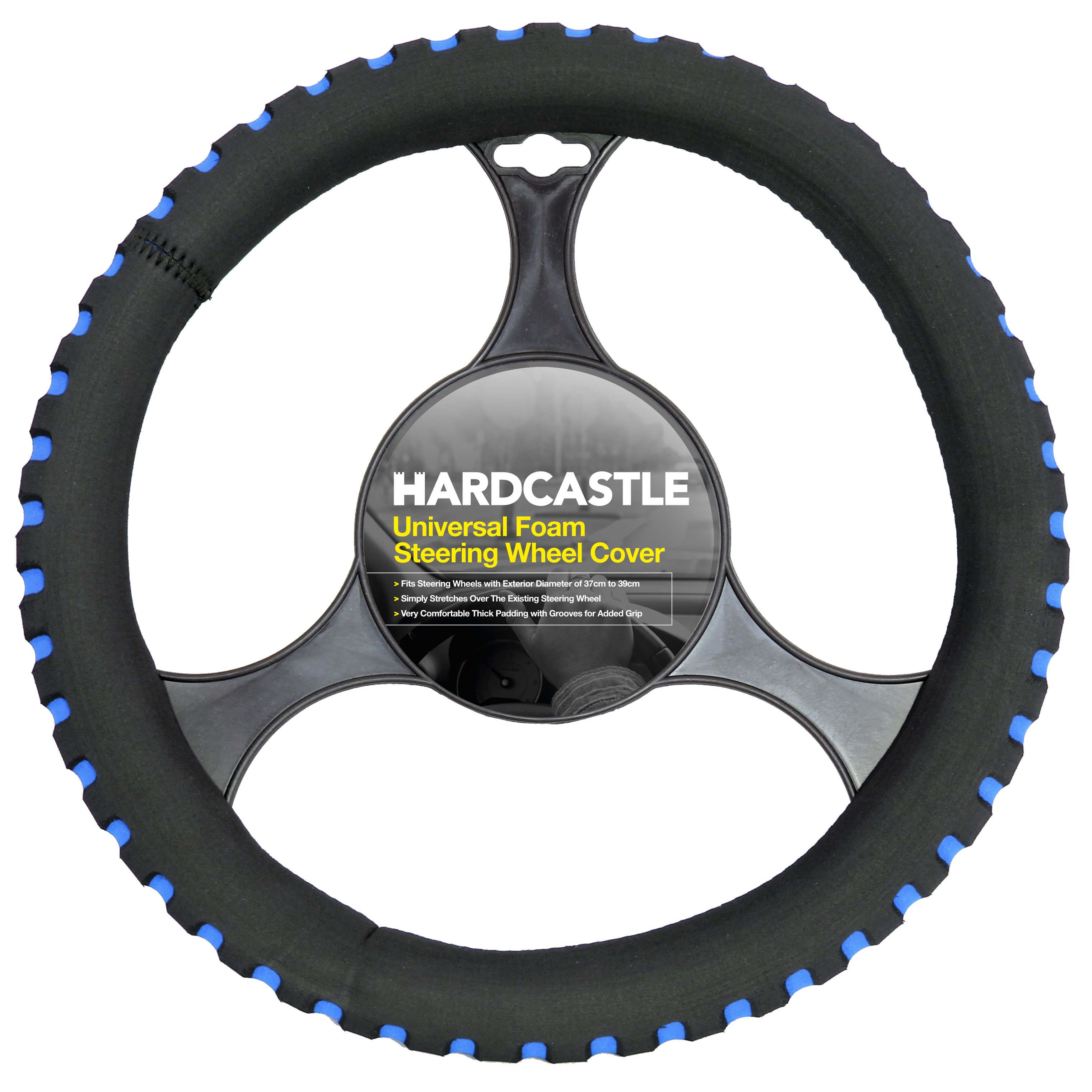 BLUE & BLACK COMFY FOAM CAR STEERING WHEEL COVER/GLOVE UNIVERSAL