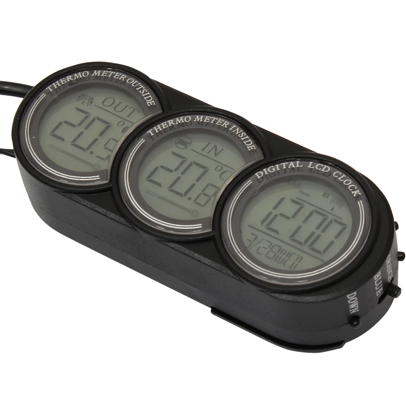 12V LCD DIGITAL IN CAR THERMOMETER & CLOCK/CALENDAR INSIDE/OUTSIDE