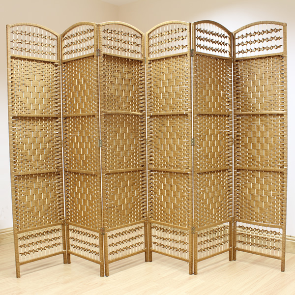 Beige 6 Panel Wicker Room Divider Hand Made Privacy Screen/Separator