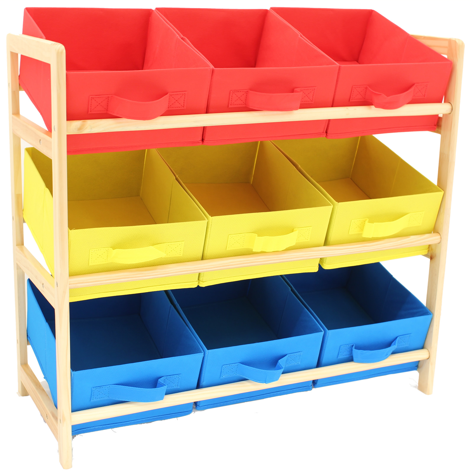 CHILDRENS/KIDS 3 TIER TOY/BEDROOM STORAGE SHELF UNIT & 9 CANVAS BOXES