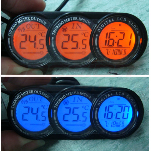 12V LCD THERMOMETER AND CLOCK FOR CAR/VAN WITH ORANGE/BLUE BACK LIGHT 12 VOLT eBay