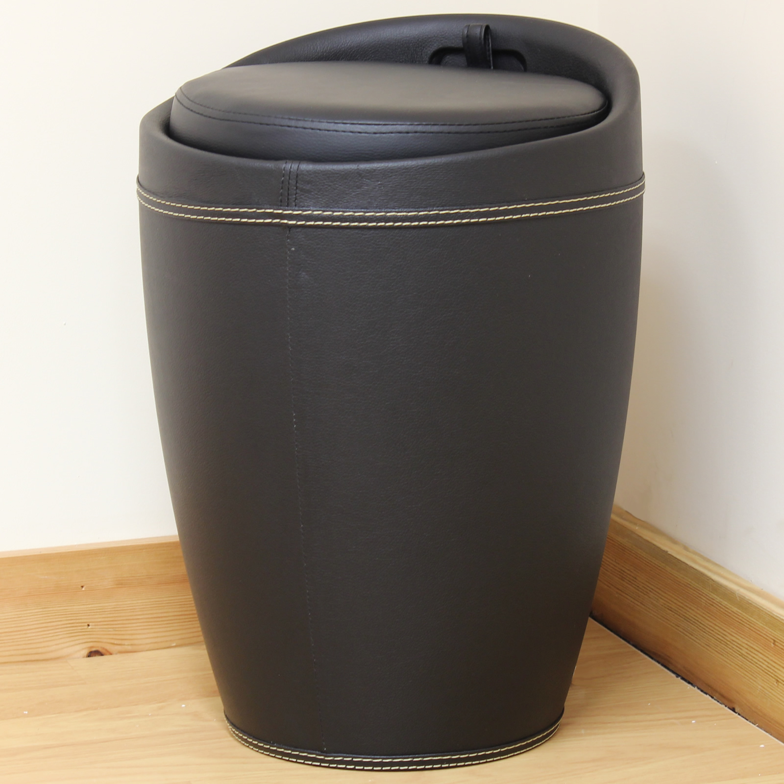 Black Faux Leather Wizard Ottoman Hidden Storage Barrel Stool/Seat/Tub