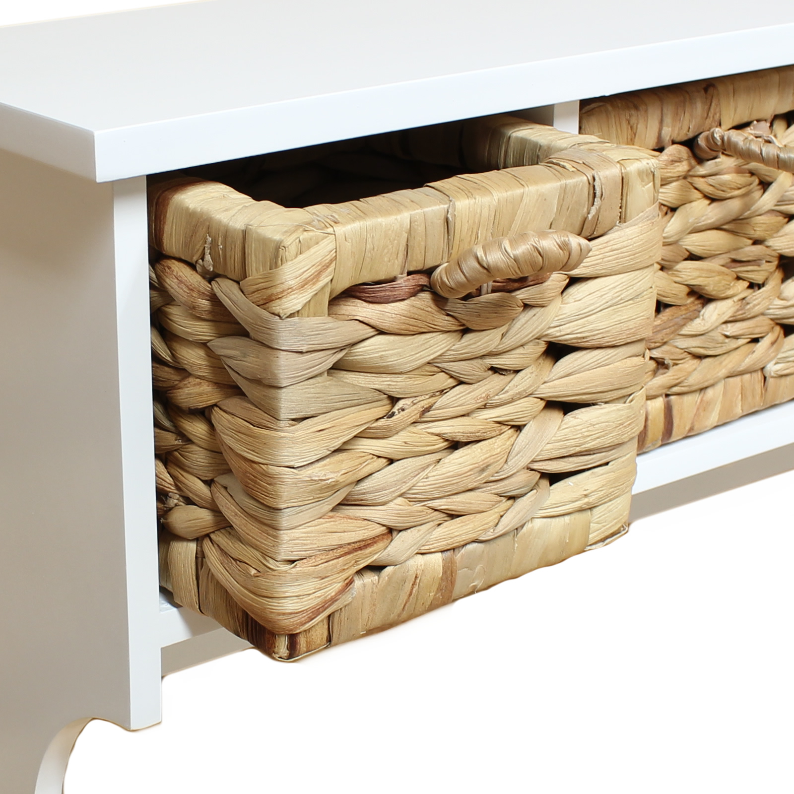 Hartleys White Hallway Wall 3 Coat Hook/Rack/Shelf & 3 Seagrass Storage