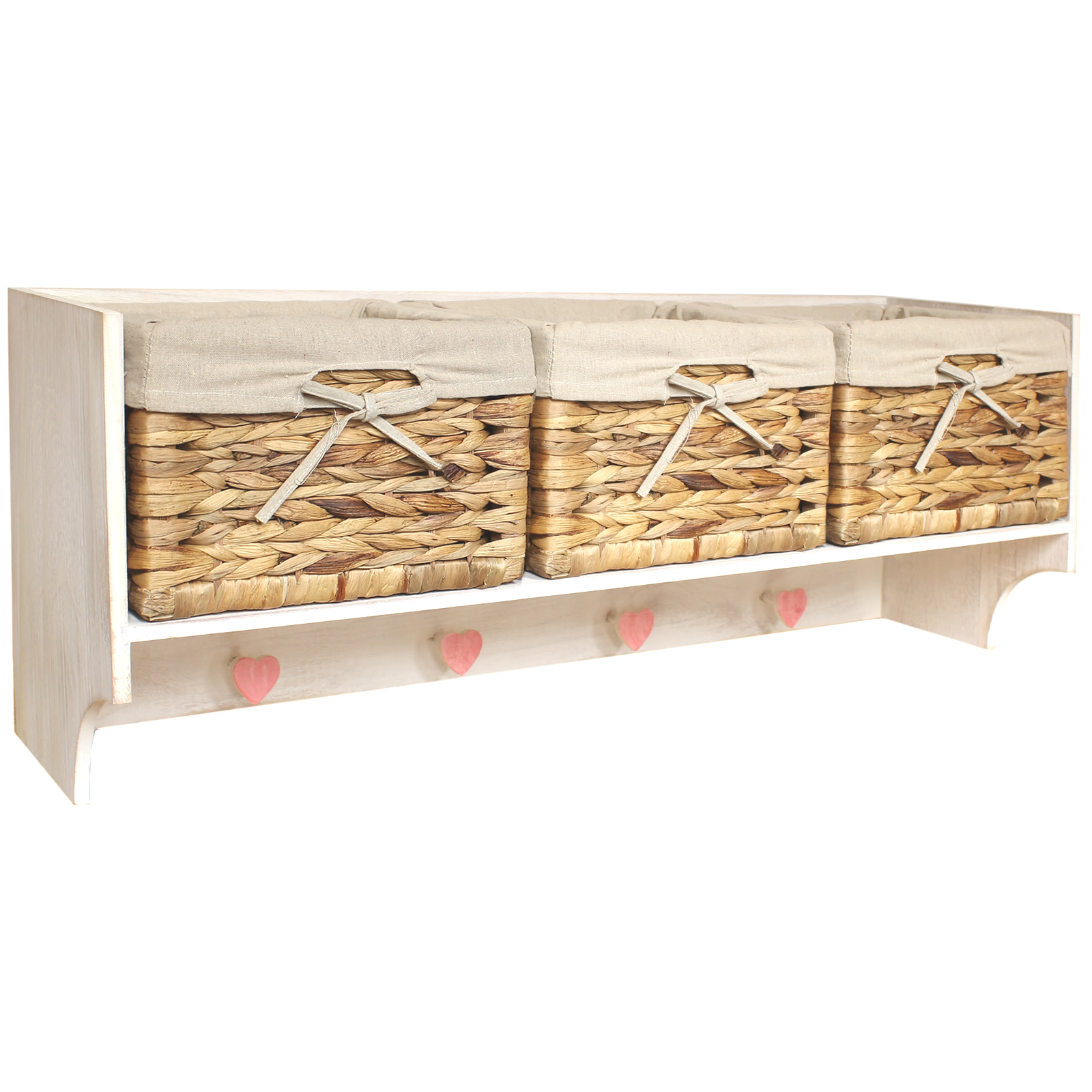Hartleys Large Hallway Coat Hook/Rack & 3 Storage Baskets Shabby Chic