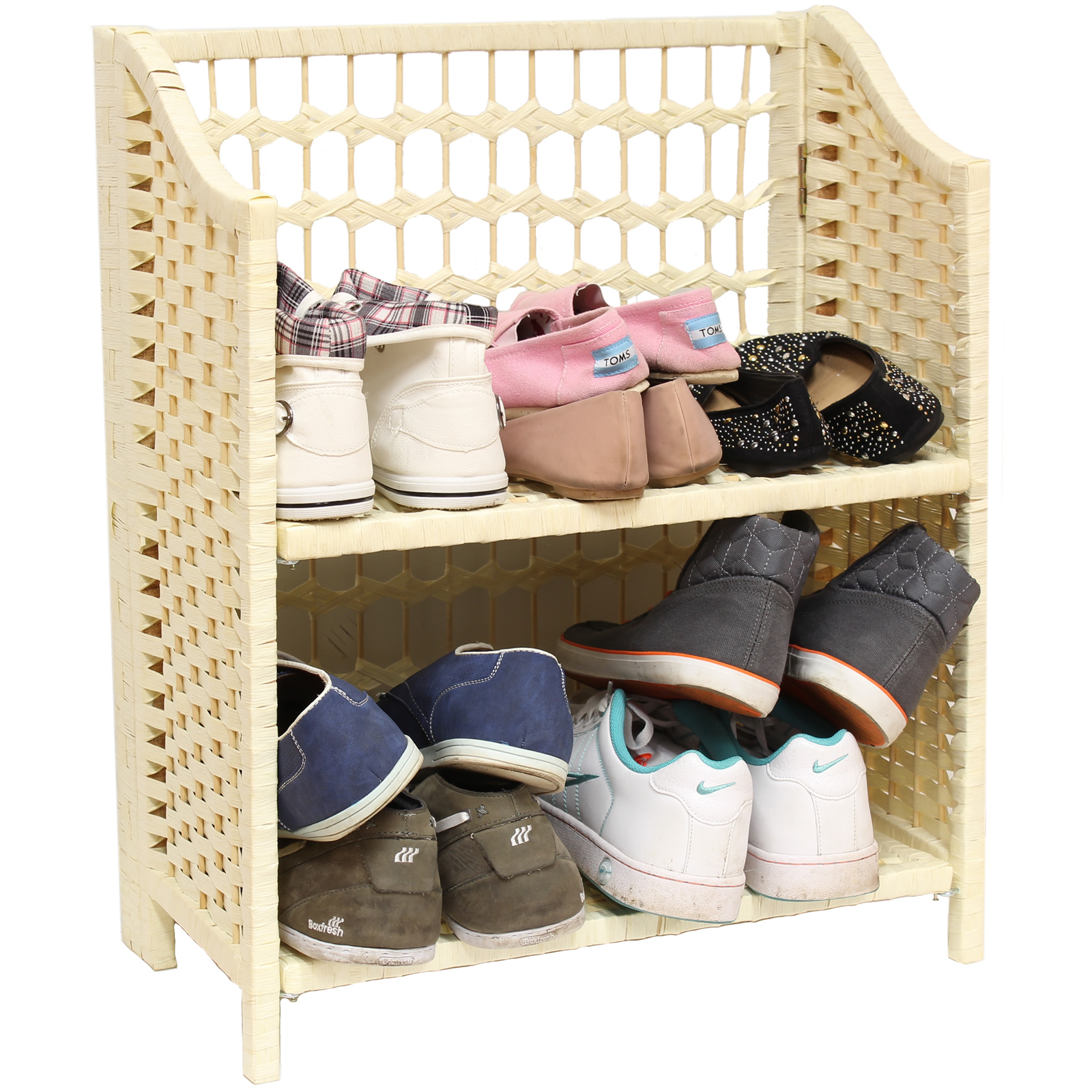 FOLDING SHOE WICKER/RAFFIA HALLWAY/PORCH 2 TIER SHELF STORAGE eBay