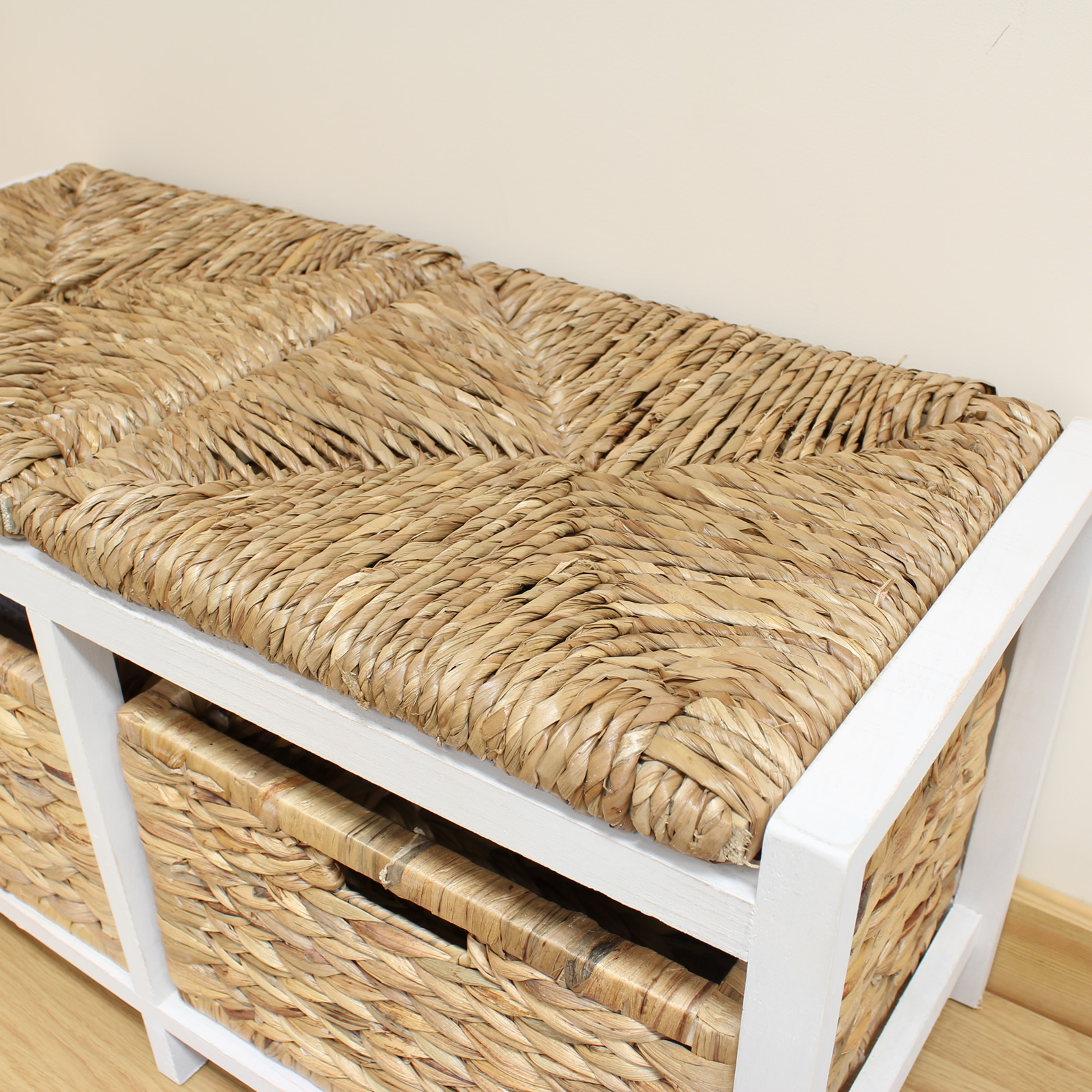 Hartleys Farmhouse Bench/Seat & Storage Baskets Hallway/Bathroom Wicker