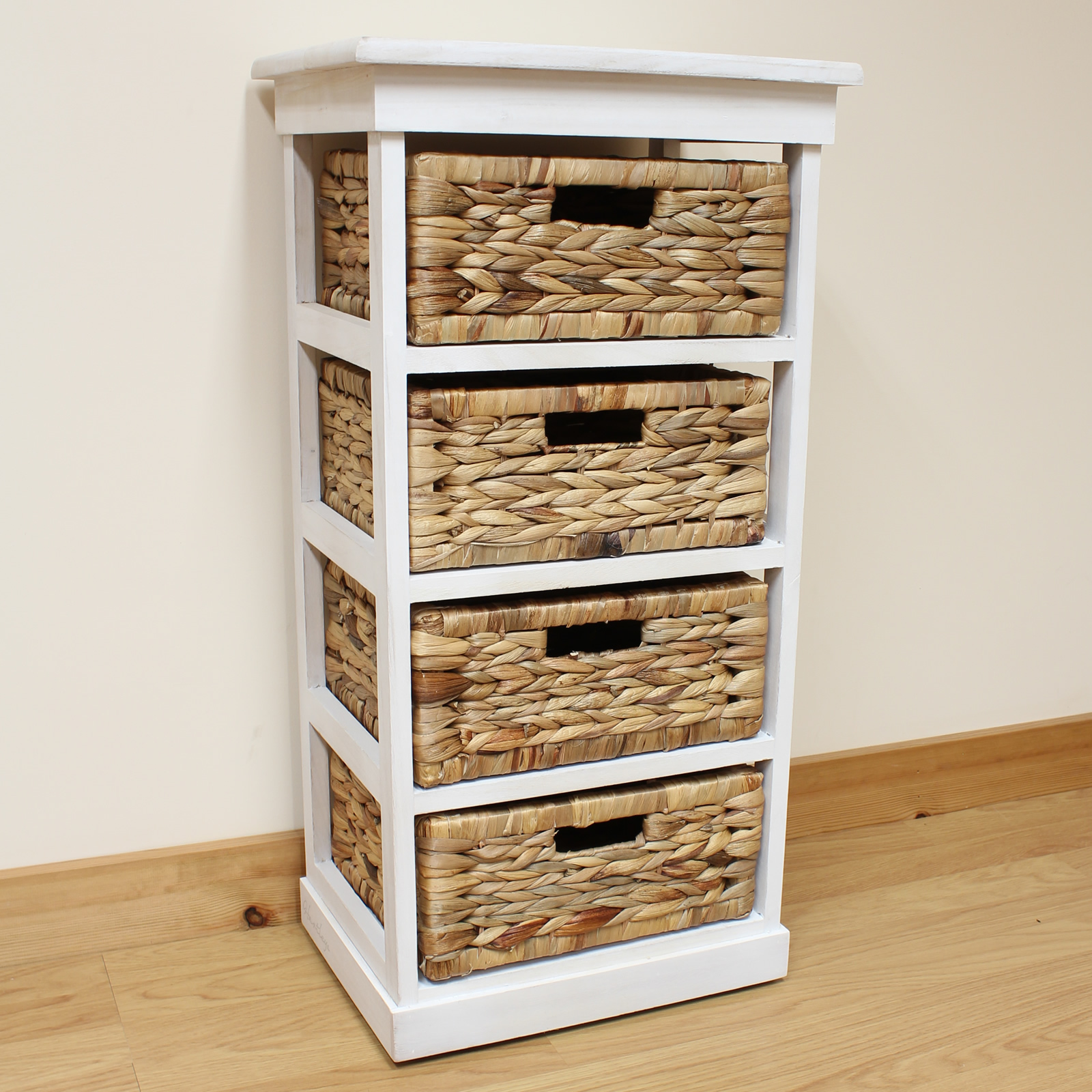 Hartleys Large White 4 Basket Chest Home Storage Unit Bathroom Wicker