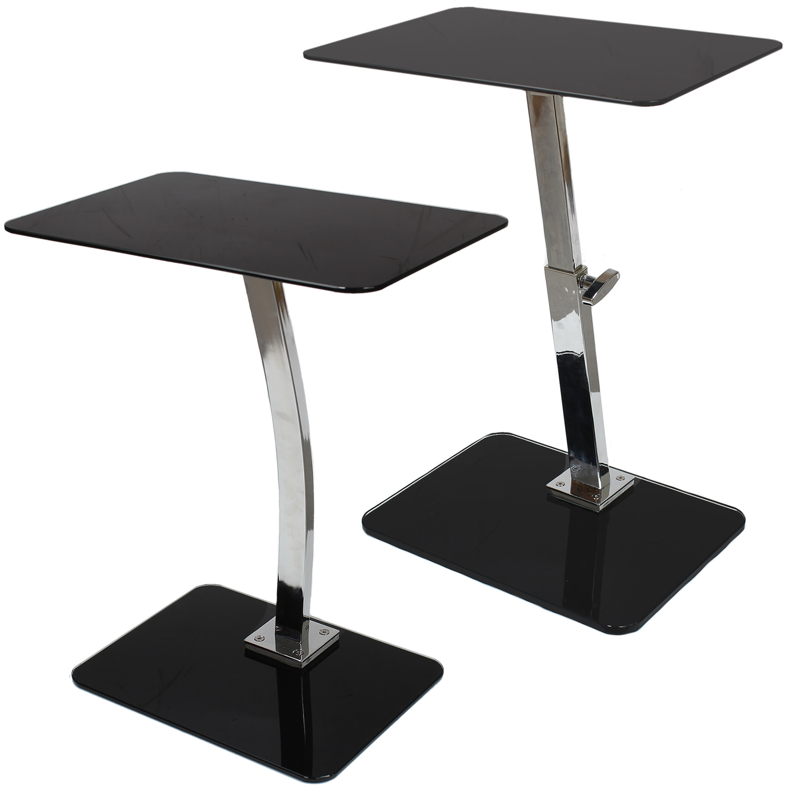 BLACK/CHROME TEMPERED GLASS FLOOR STAND/TABLE