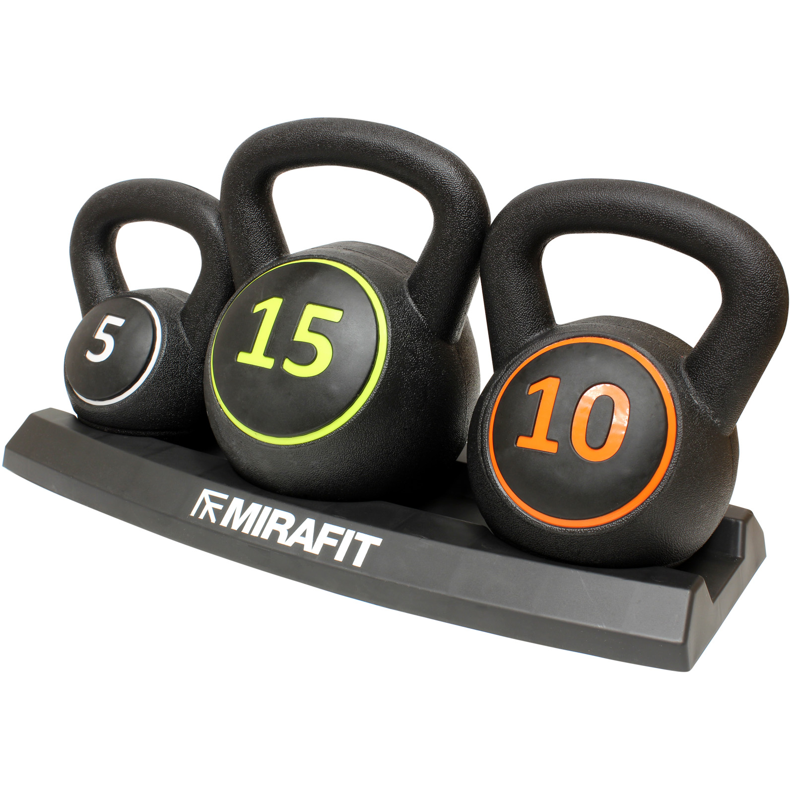 MIRAFIT 3pc Vinyl Kettlebell Weight Set & Stand Gym Fitness/Strength