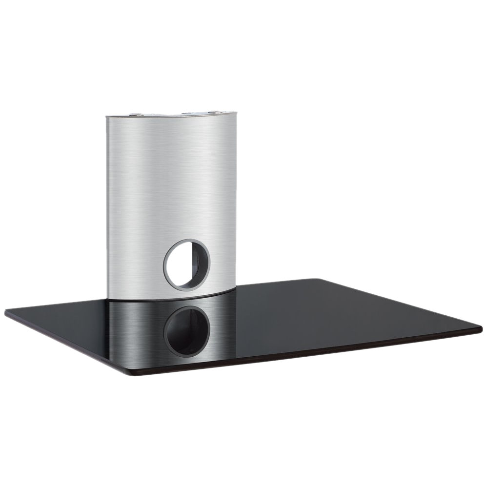 Hartleys Wall Mount Single Floating Silver Glass DVD HiFi Shelf Sky Box