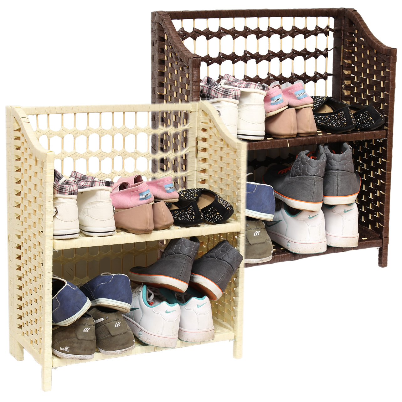 FOLDING SHOE WICKER/RAFFIA HALLWAY/PORCH 2 TIER SHELF STORAGE eBay