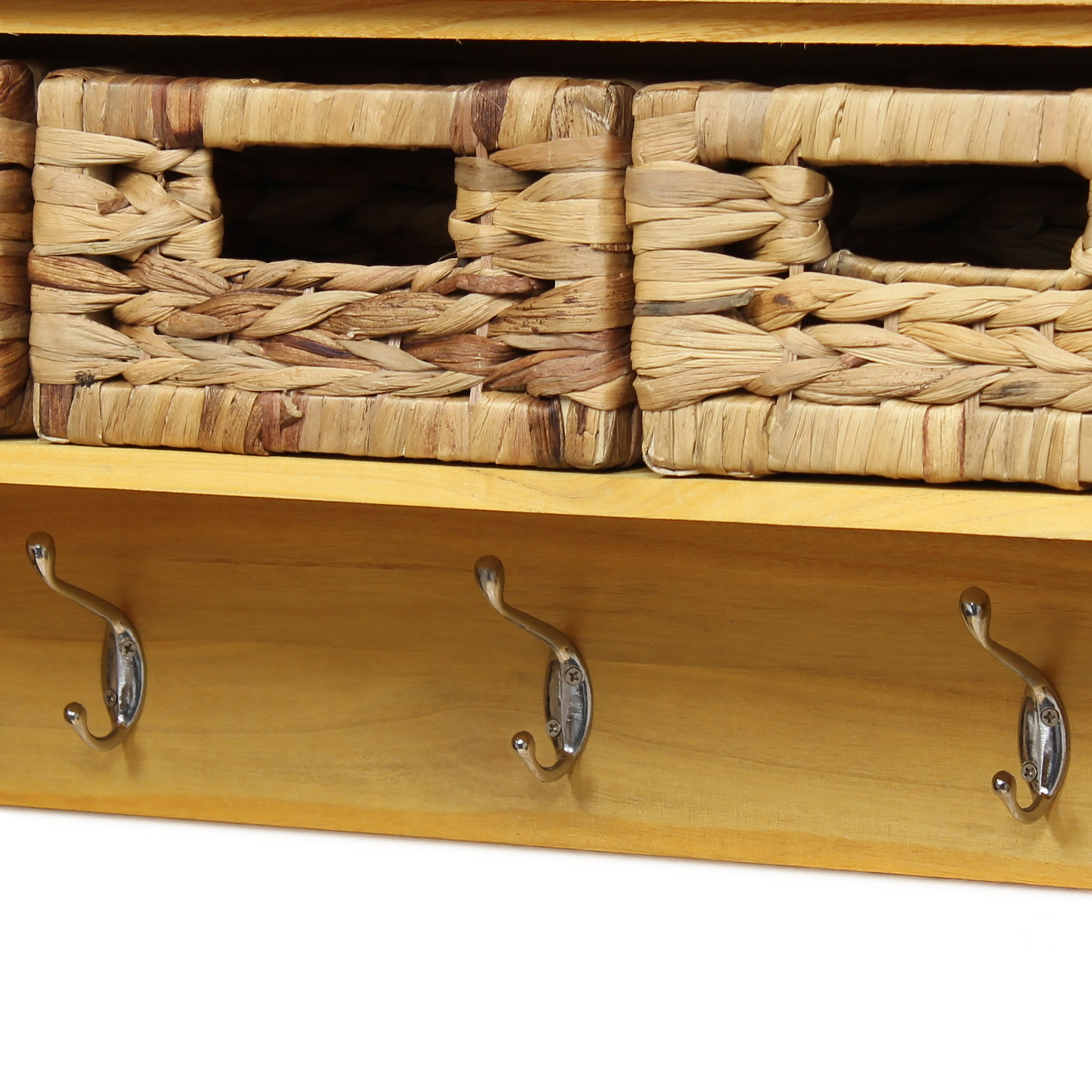 PINE FINISH 3 HOOK HALLWAY TIDY WALL COAT RACK HANGER HALL STORAGE BASKETS SHELF eBay