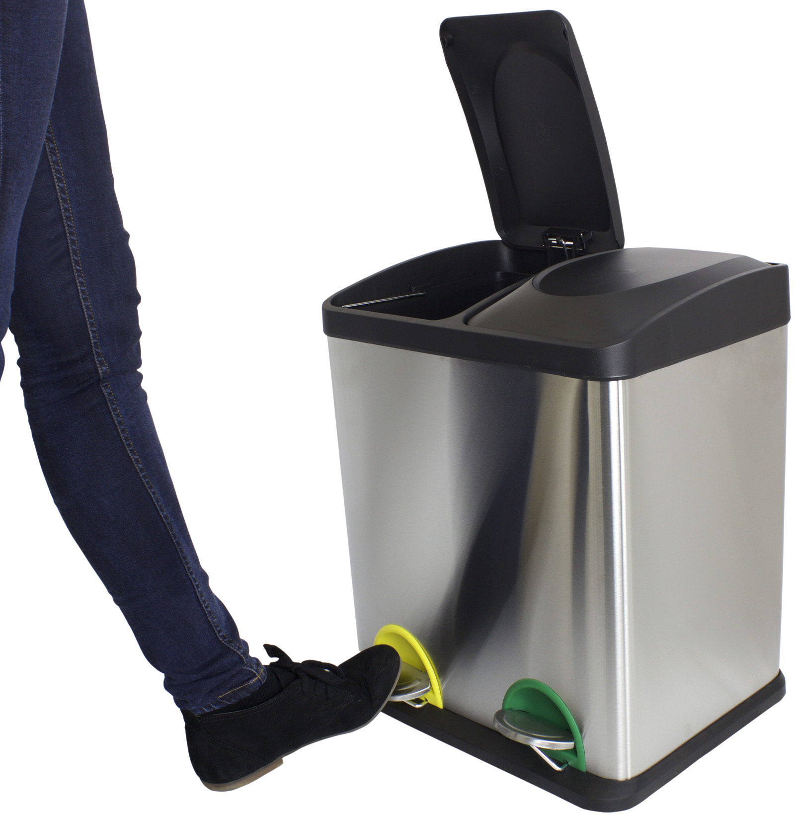 30 LITRE DOUBLE RECYCLING PEDAL BIN TWIN COMPARTMENT KITCHEN RUBBISH