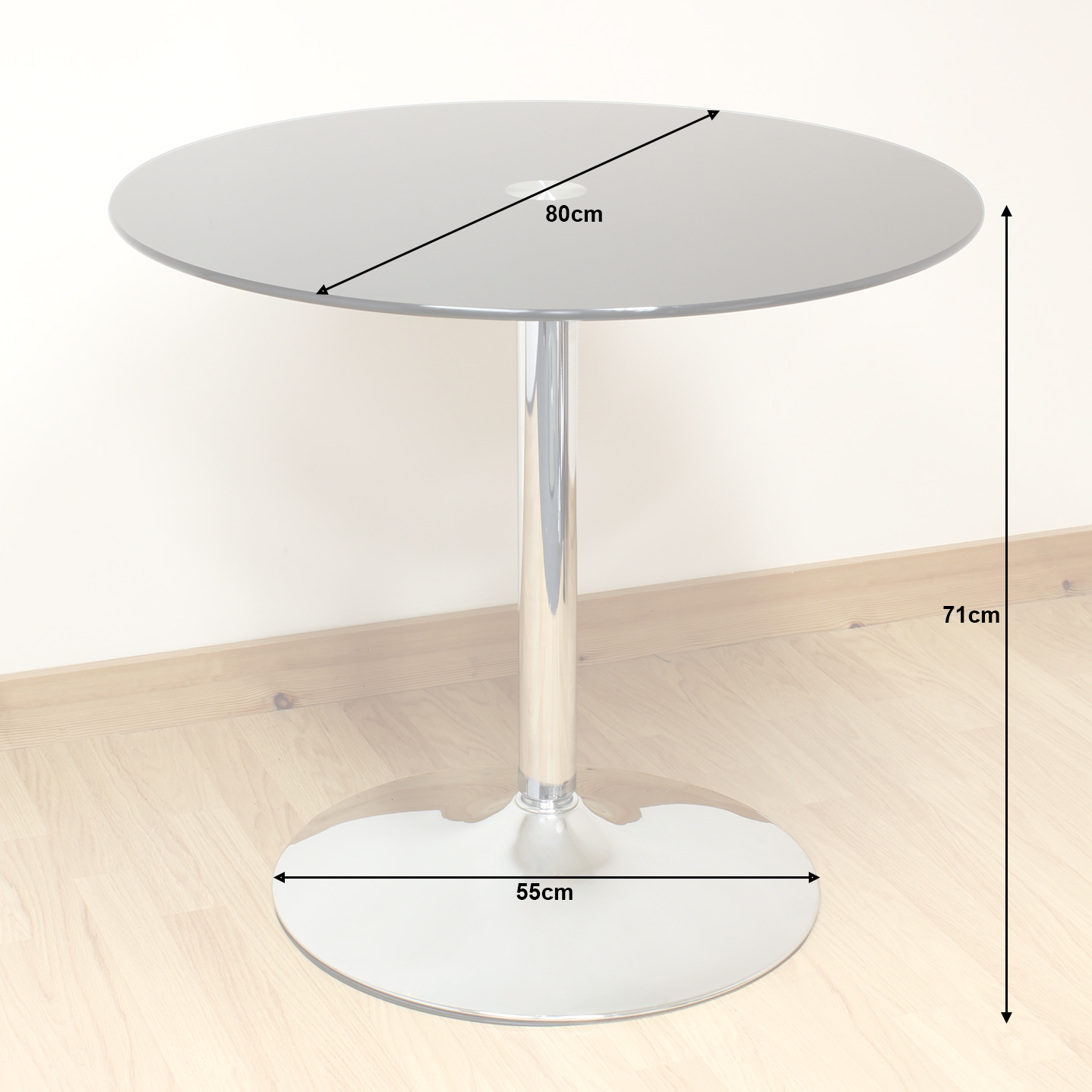 Hartleys 80cm Black/Chrome Round Glass Dining/Kitchen Table Bistro/Cafe