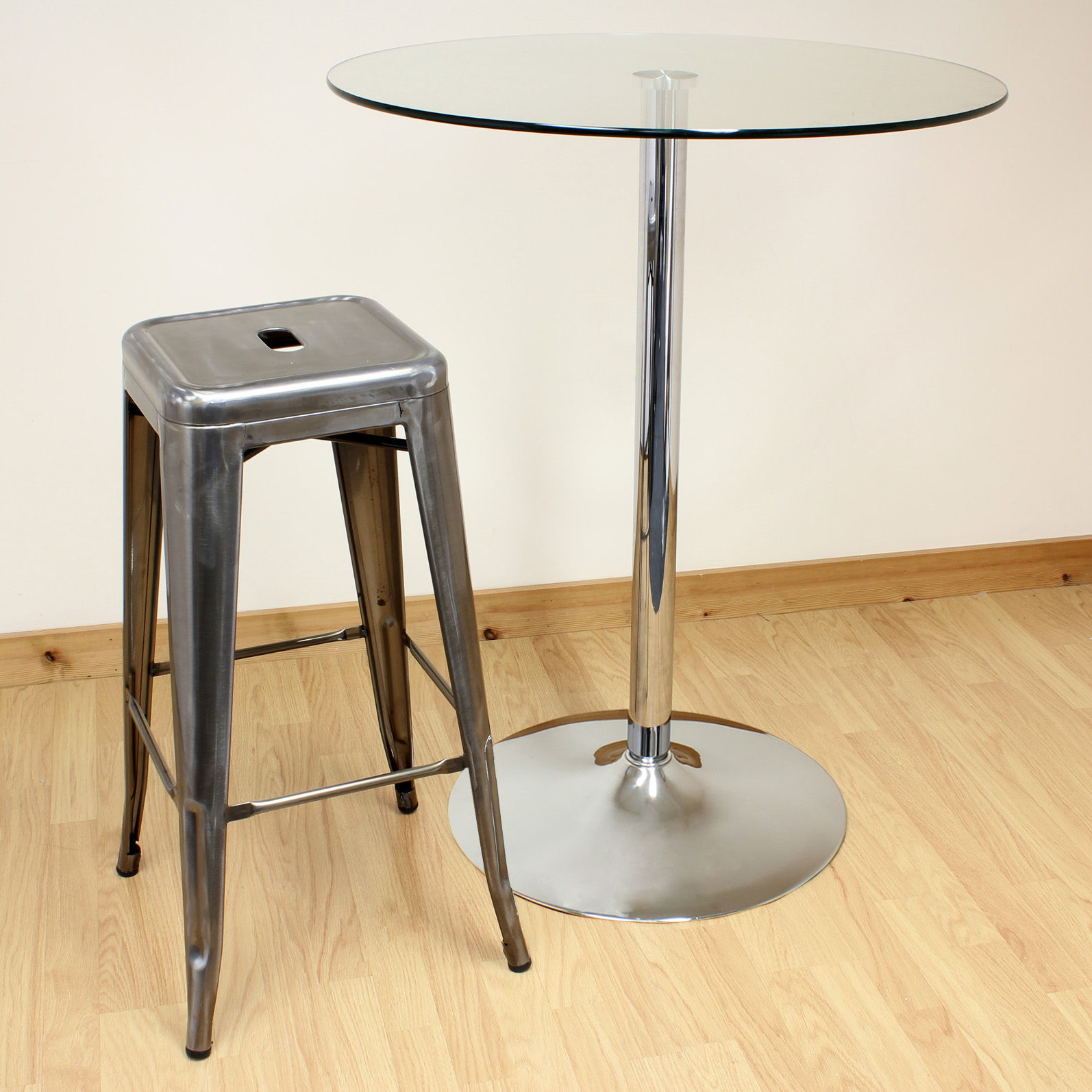 Hartleys 80cm Clear/Chrome Tall Round Glass Bistro/Cafe Style Breakfast