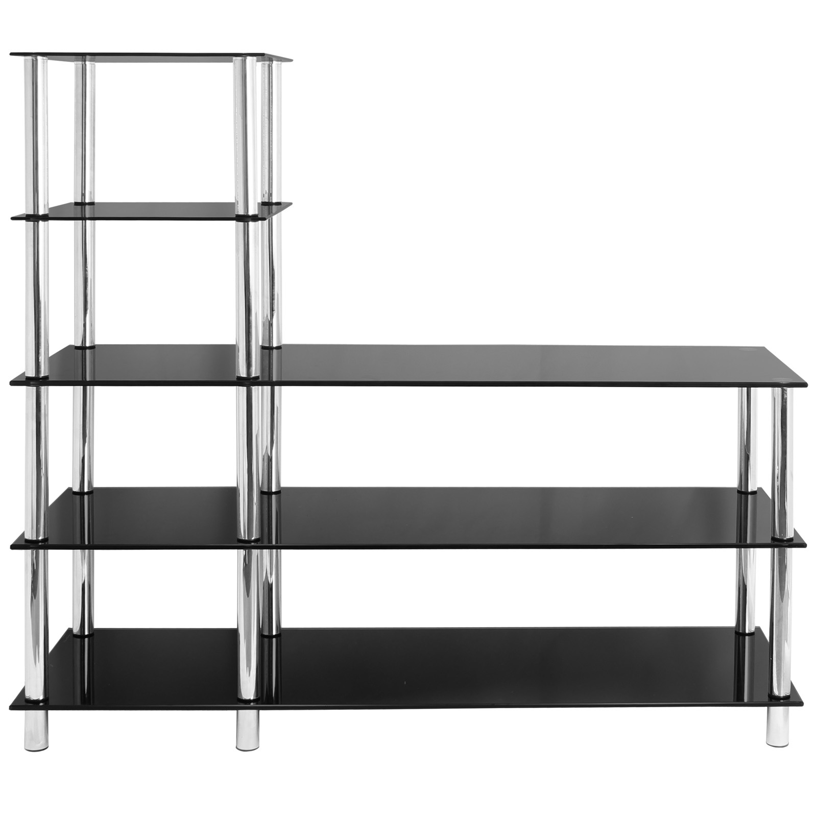 HARTLEYS 5 TIER BLACK GLASS SHELF/TV UNIT/CONSOLE TABLE OFFICE/BEDROOM