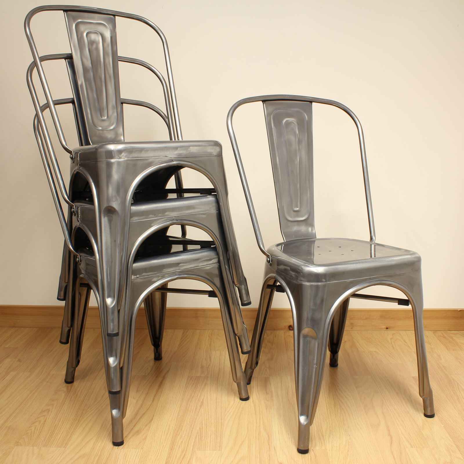 thumbnail interactive-video image 1 of Costway Tolix Style Metal Dining Side Chairs Set Of 4 – Wood Seat Industrial Stackable 1 of 5