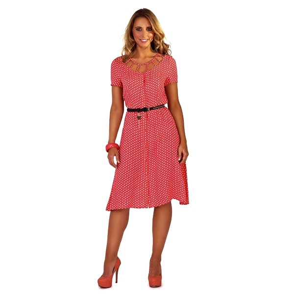 Womens Polka Dot Summer Dress + Belt Cut Out Mid Knee Length Ladies