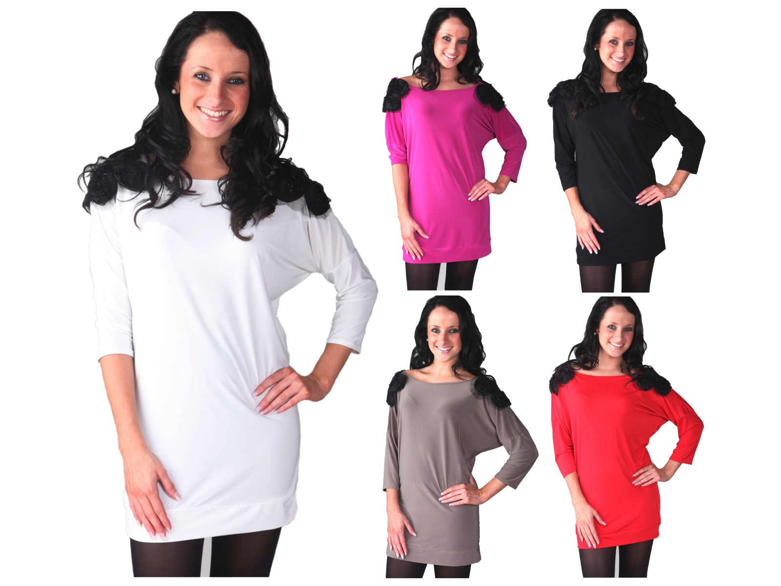 Womens Glitter Flower Shoulder Jumper Dress Party Tunic Top Long Sleeve Size