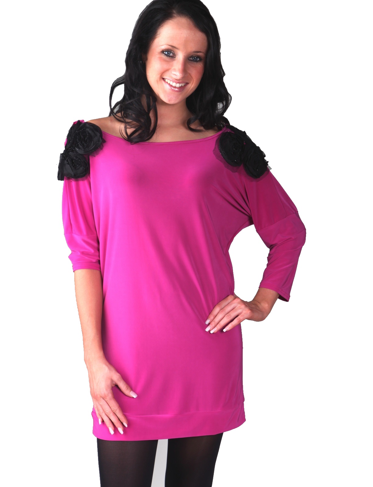 Womens Glitter Flower Shoulder Jumper Dress Party Tunic Top Long Sleeve Size