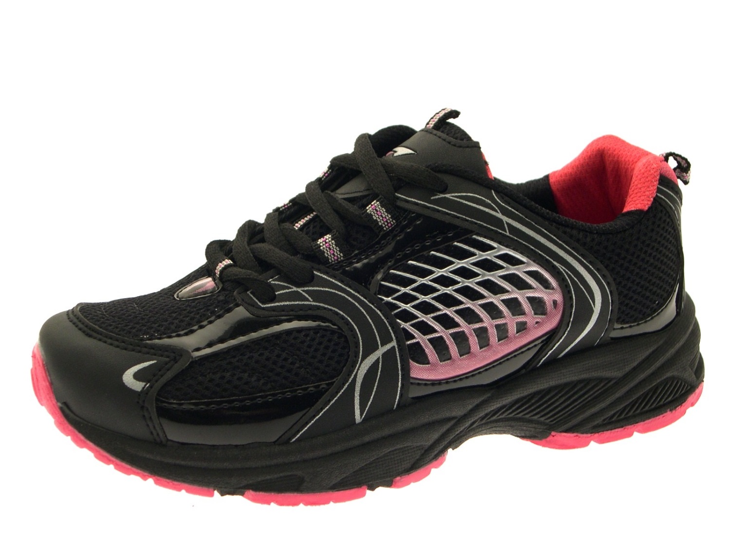 WOMENS BLACK CASUAL RUNNING JOGGING GYM TRAINERS SPORTS WALKING SHOES LADIES 3-8