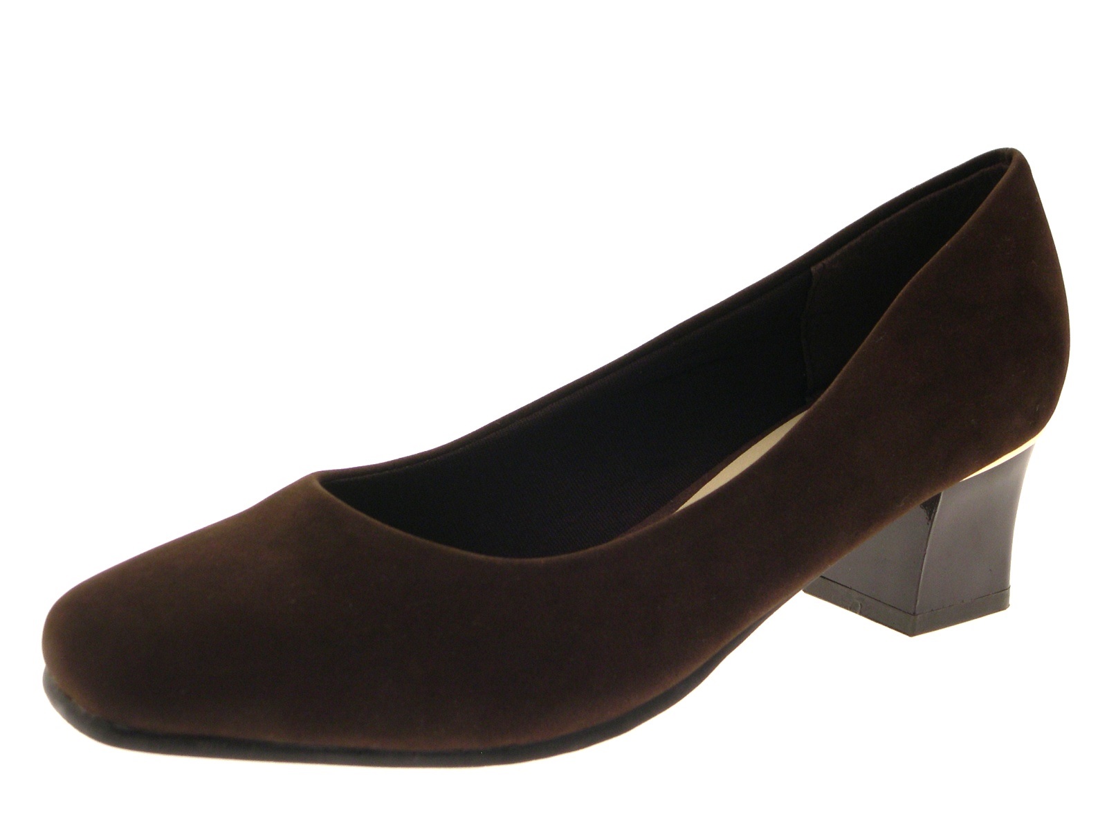Womens Low Block Heels Gold Metal Trim Work Loafer Court Shoes Ladies Size 3-8 | eBay