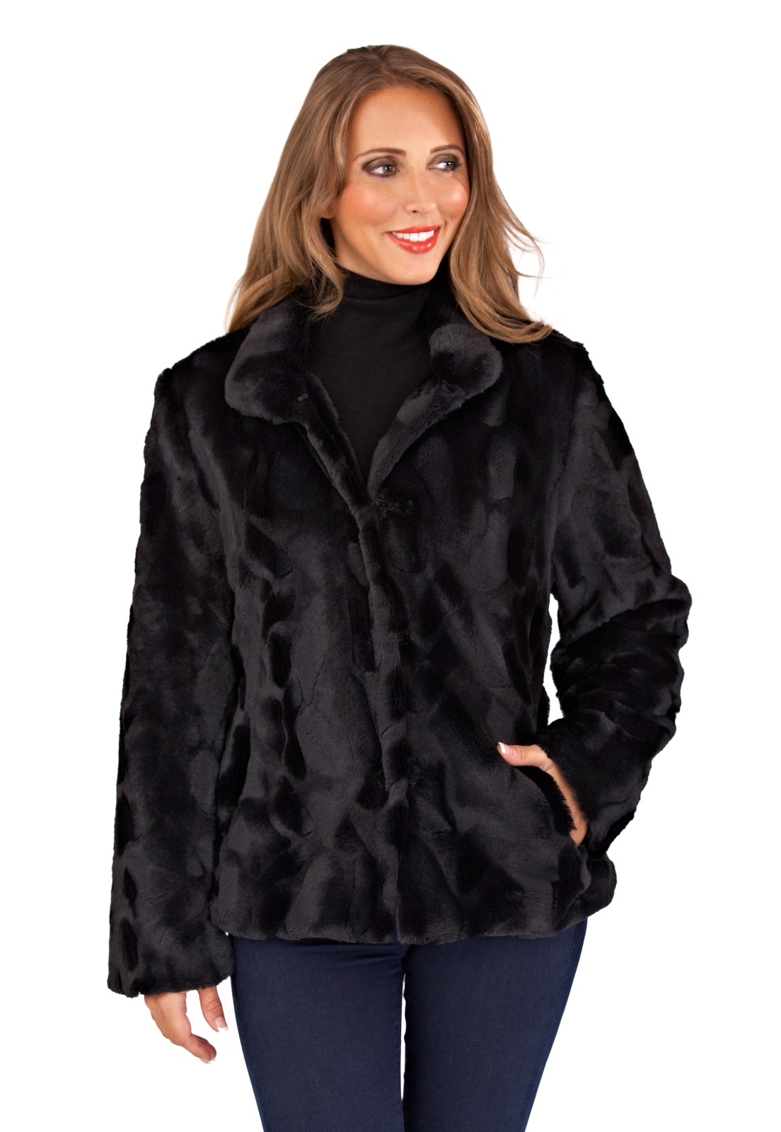 short black faux fur jackets ladies