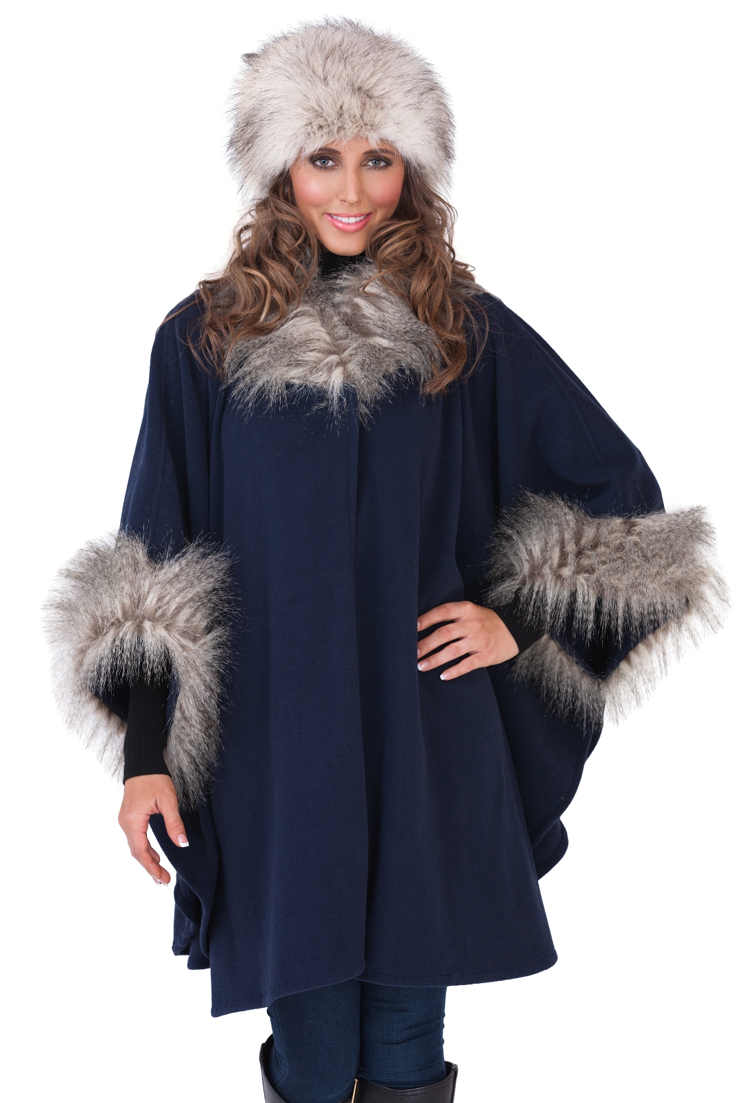 WOMENS LADIES FUR COLLAR SHAWL THROW CAPE COAT WRAP WINTER WARM LADIES