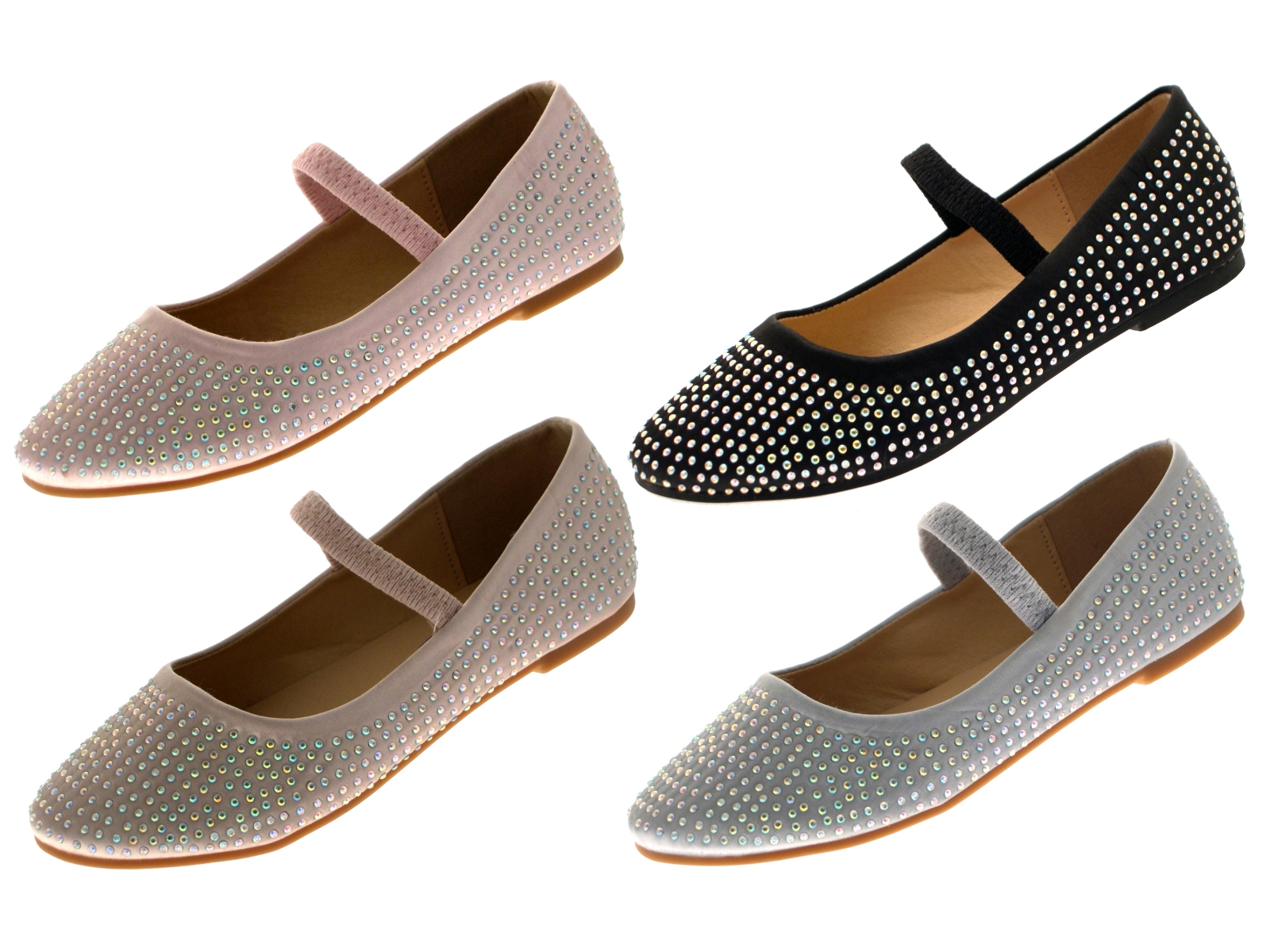 Girls Kids Satin Diamante Ballet Pumps Childrens Flat Party Shoes Size