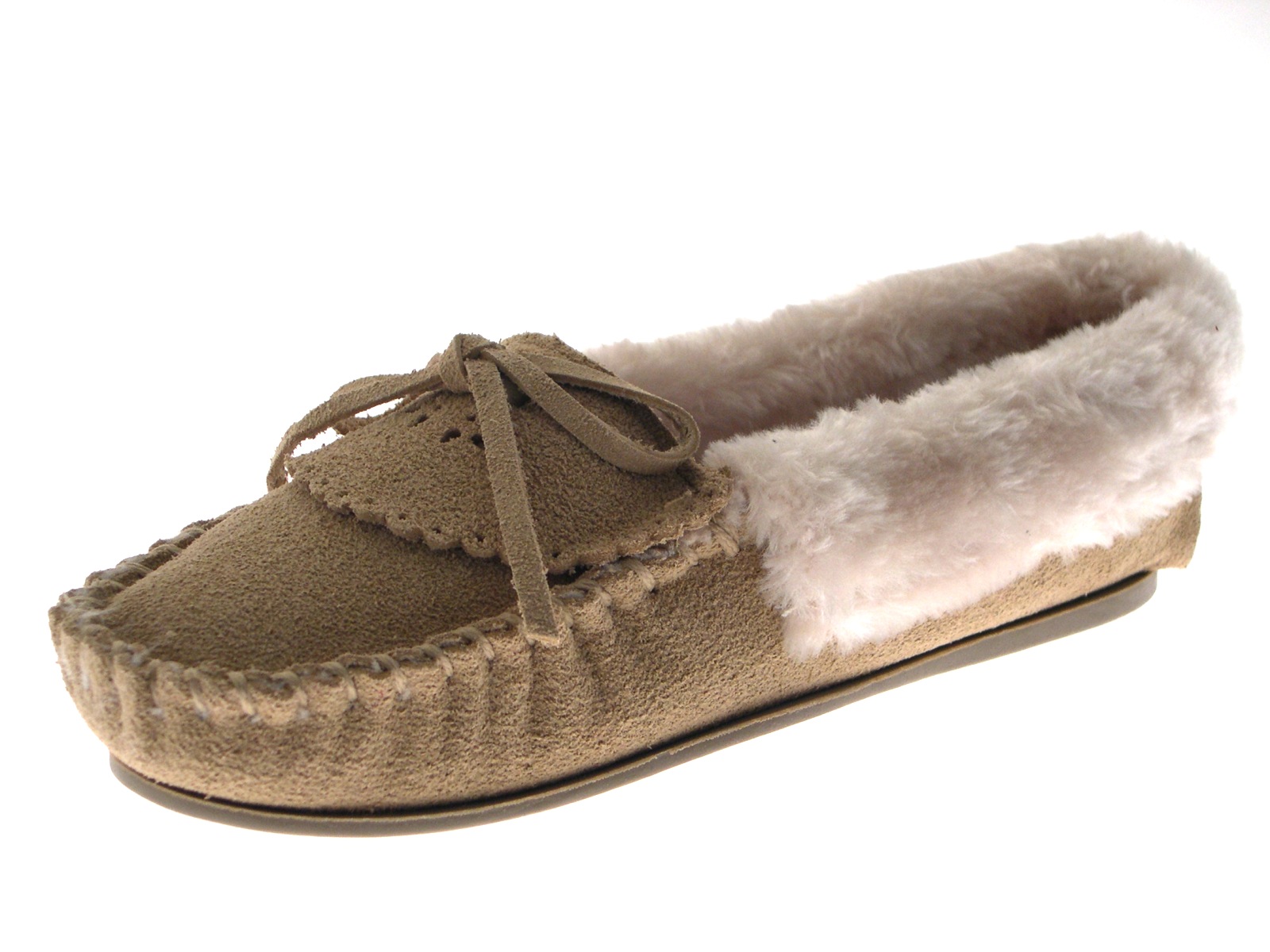 Womens Genuine Suede Leather Faux Fur Lining Moccasin Slippers Ladies