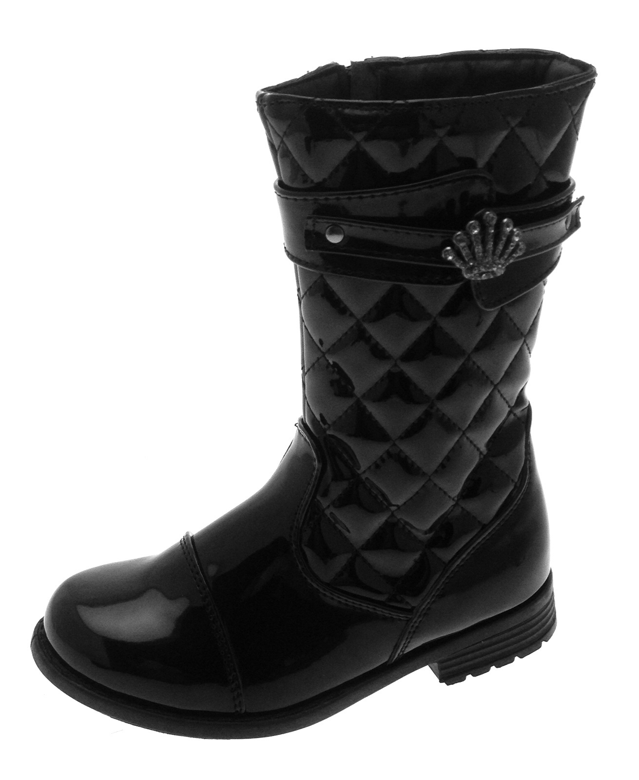 Kids Girls Faux Leather Quilted Mid Calf Length Boots Jewel Crown Size
