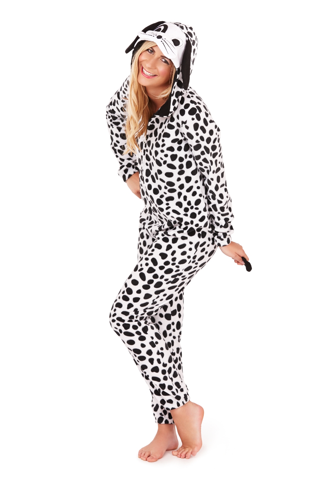 Womens Hooded Ears + Tail Onesie Cat Pug Jumpsuit Pyjamas Ladies Girls