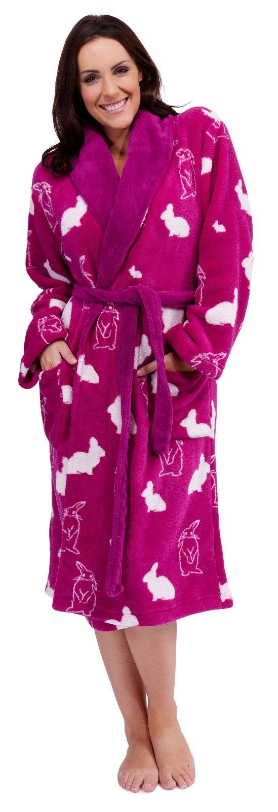WOMENS FULL LENGTH FLEECE BATH ROBE DRESSING GOWN HOUSECOAT+ BELT