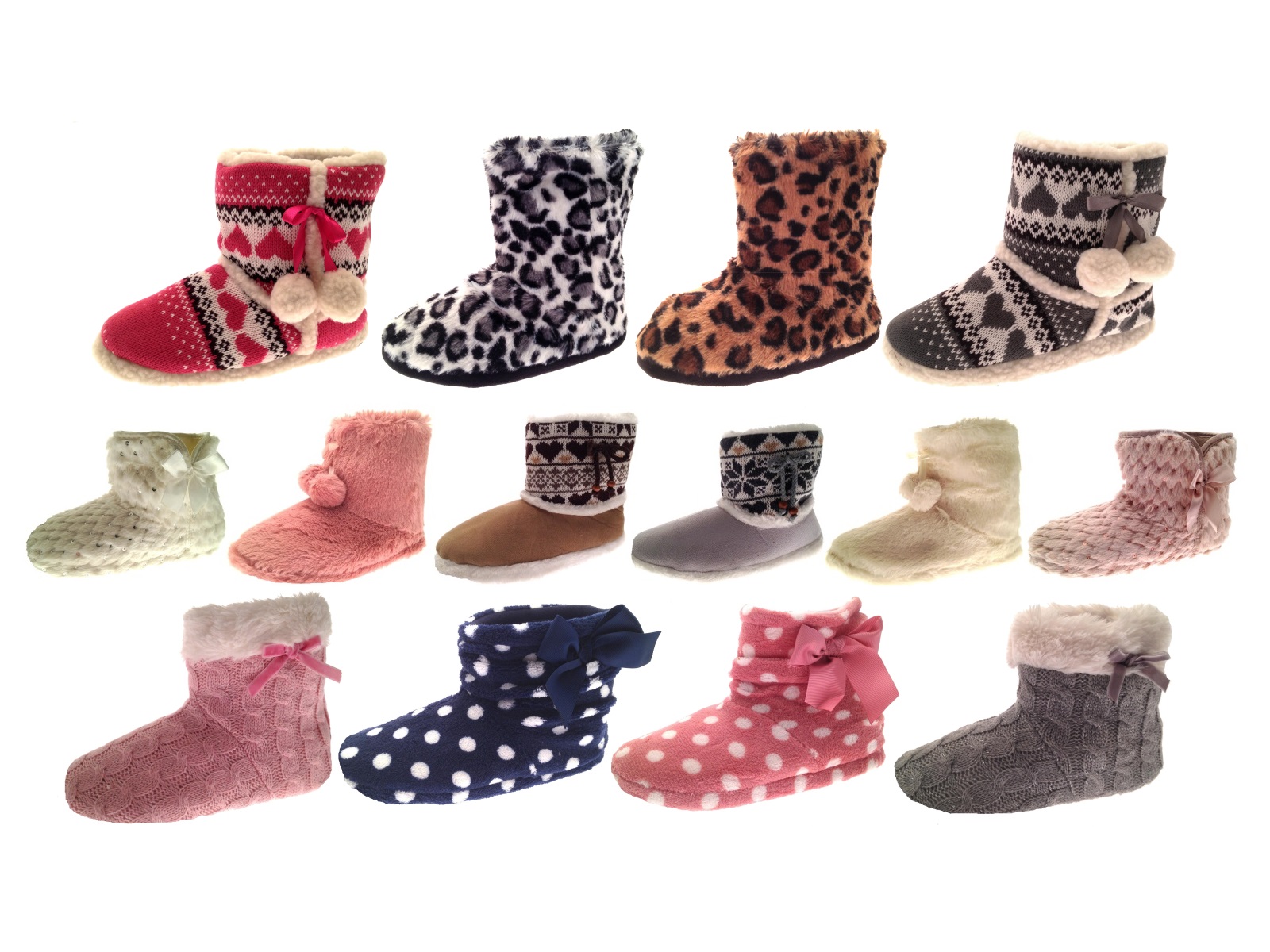 Womens Slipper Boots Knitted Fur Fleece Booties Girls Ladies Slippers