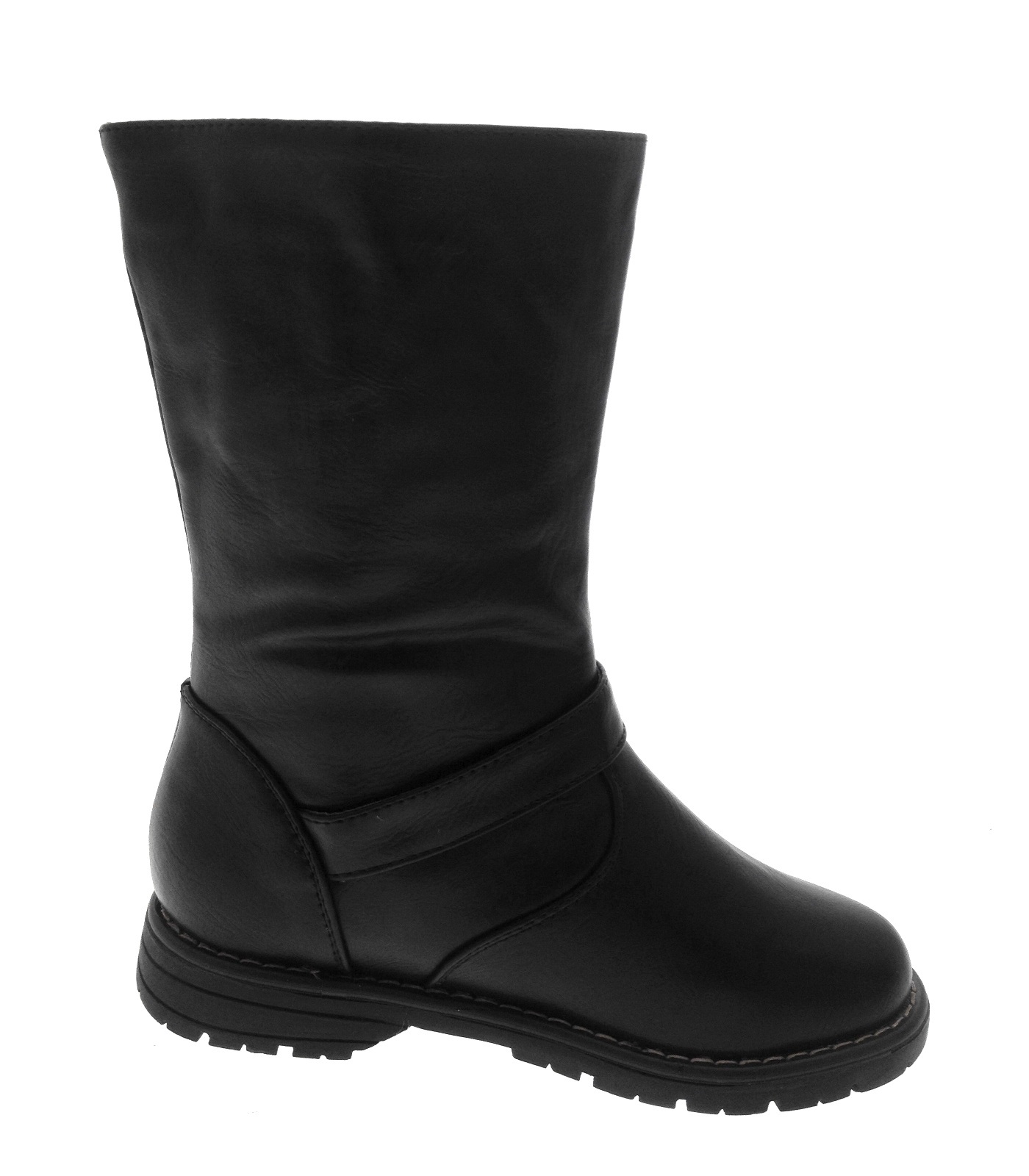 Kids Girls Faux Leather Mid Calf Riding Biker Boots Buckle Shoes Size UK 10 - 2 - Picture 9 of 25